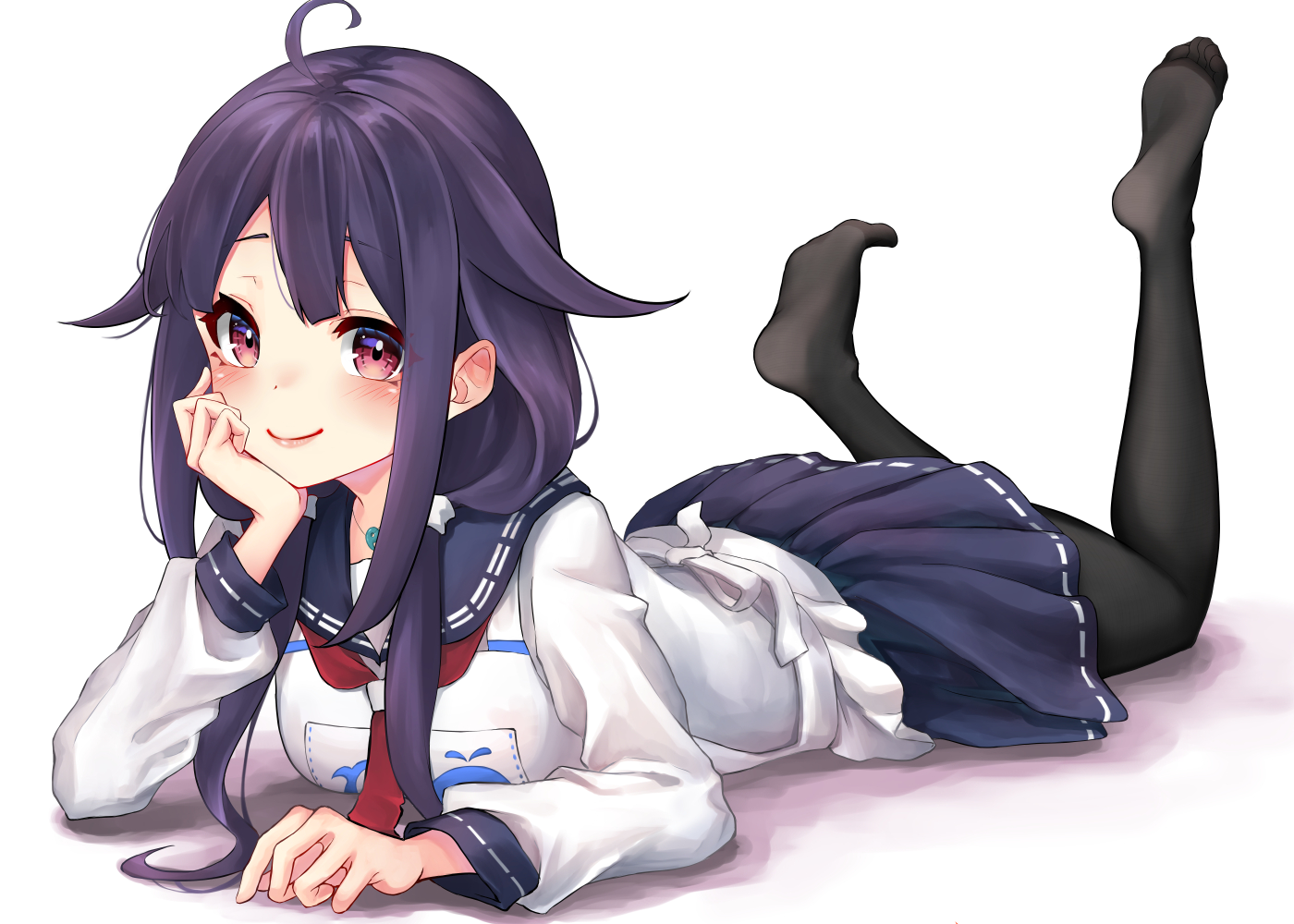 Taigei KanColle Apron Long Hair Purple Hair School Uniform Twintails Violet Eyes Kantai Collection K 1400x1000