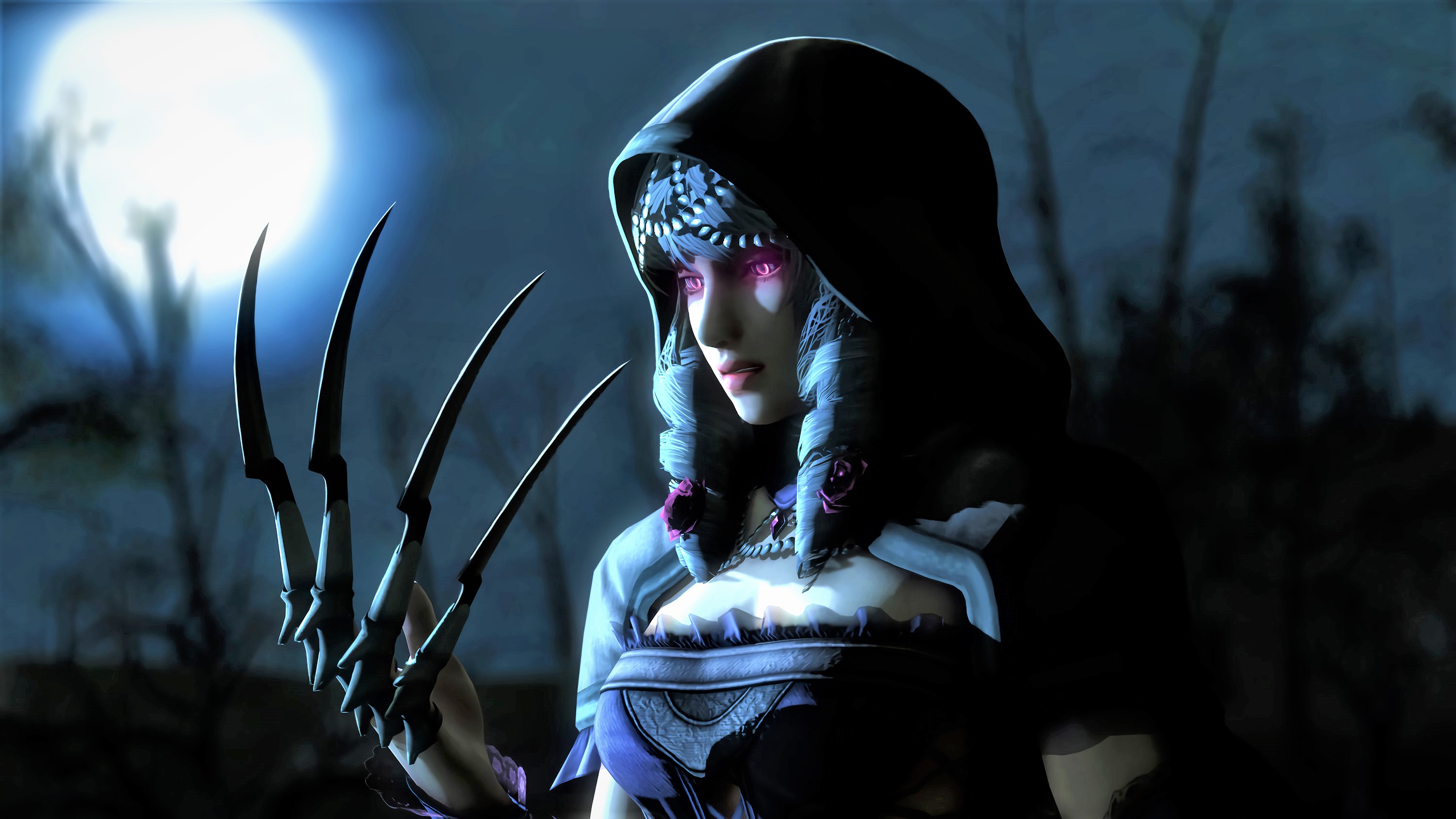 Blade Claws Fantasy Girl Moon Night Woman 3000x1688