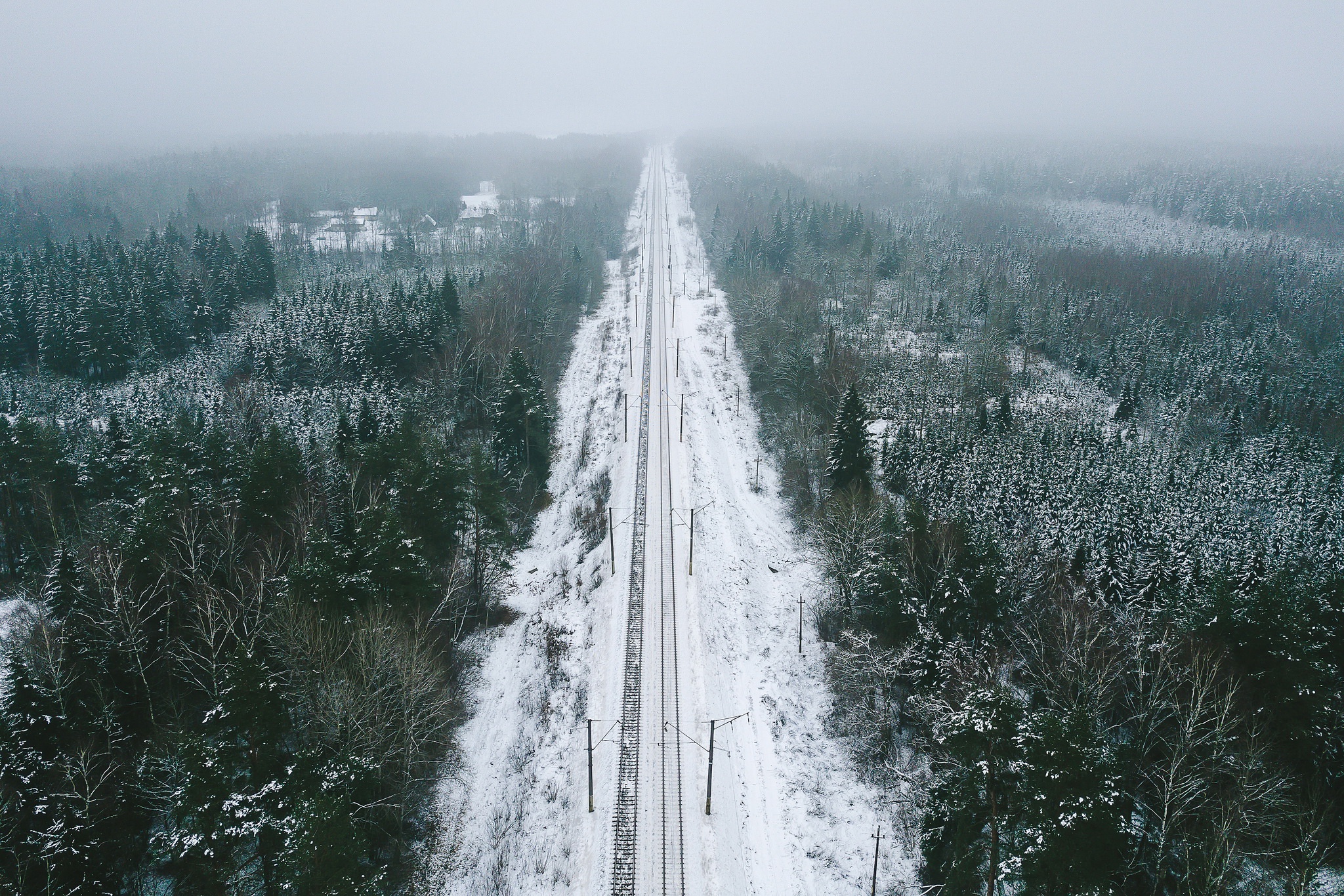 Fog Forest Landscape Nature Railroad Snow Winter 2048x1366