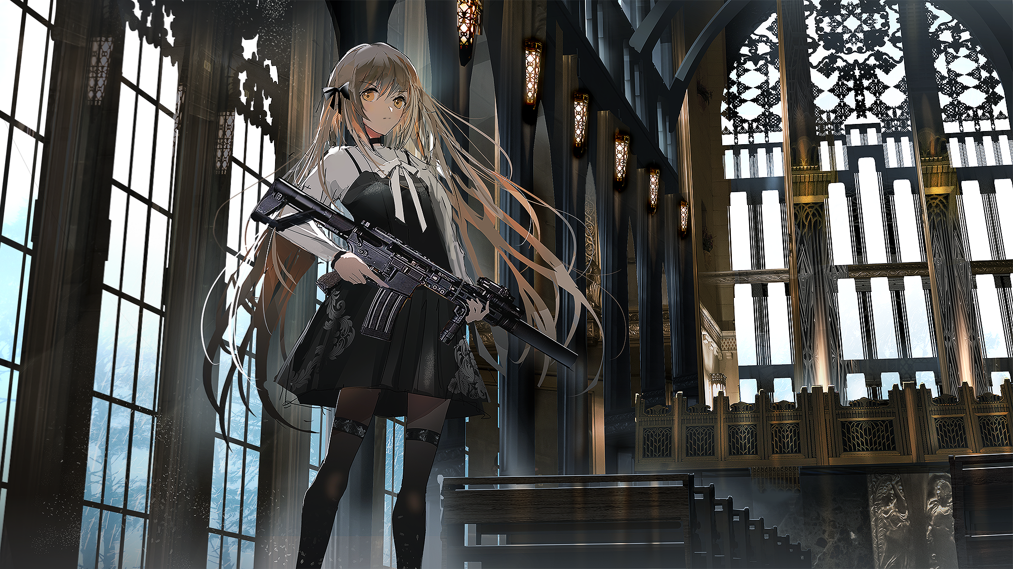 Wallpaper : illustration, gun, long hair, anime girls 