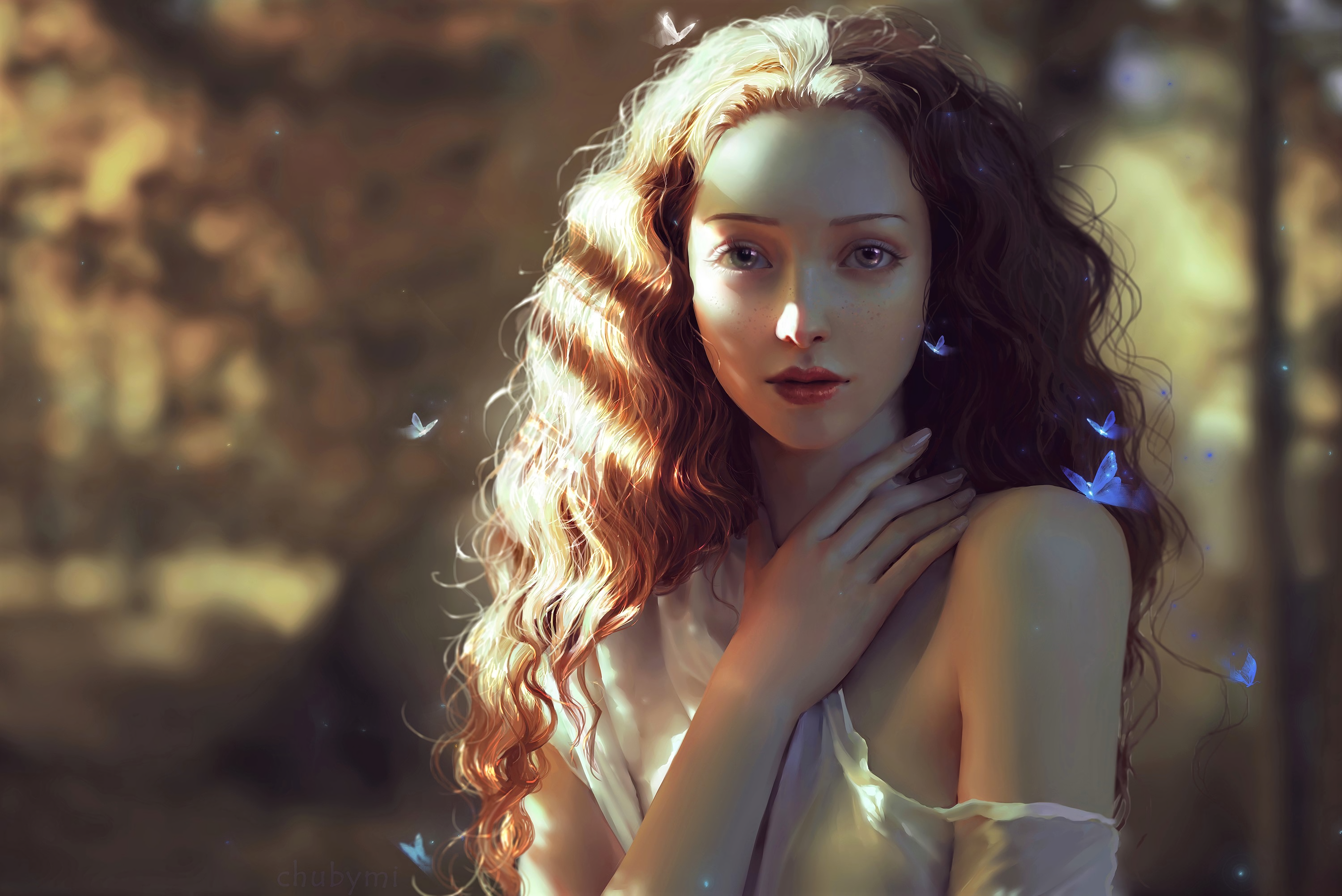 Artistic Butterfly Fantasy Girl Long Hair Painting Woman 4000x2670