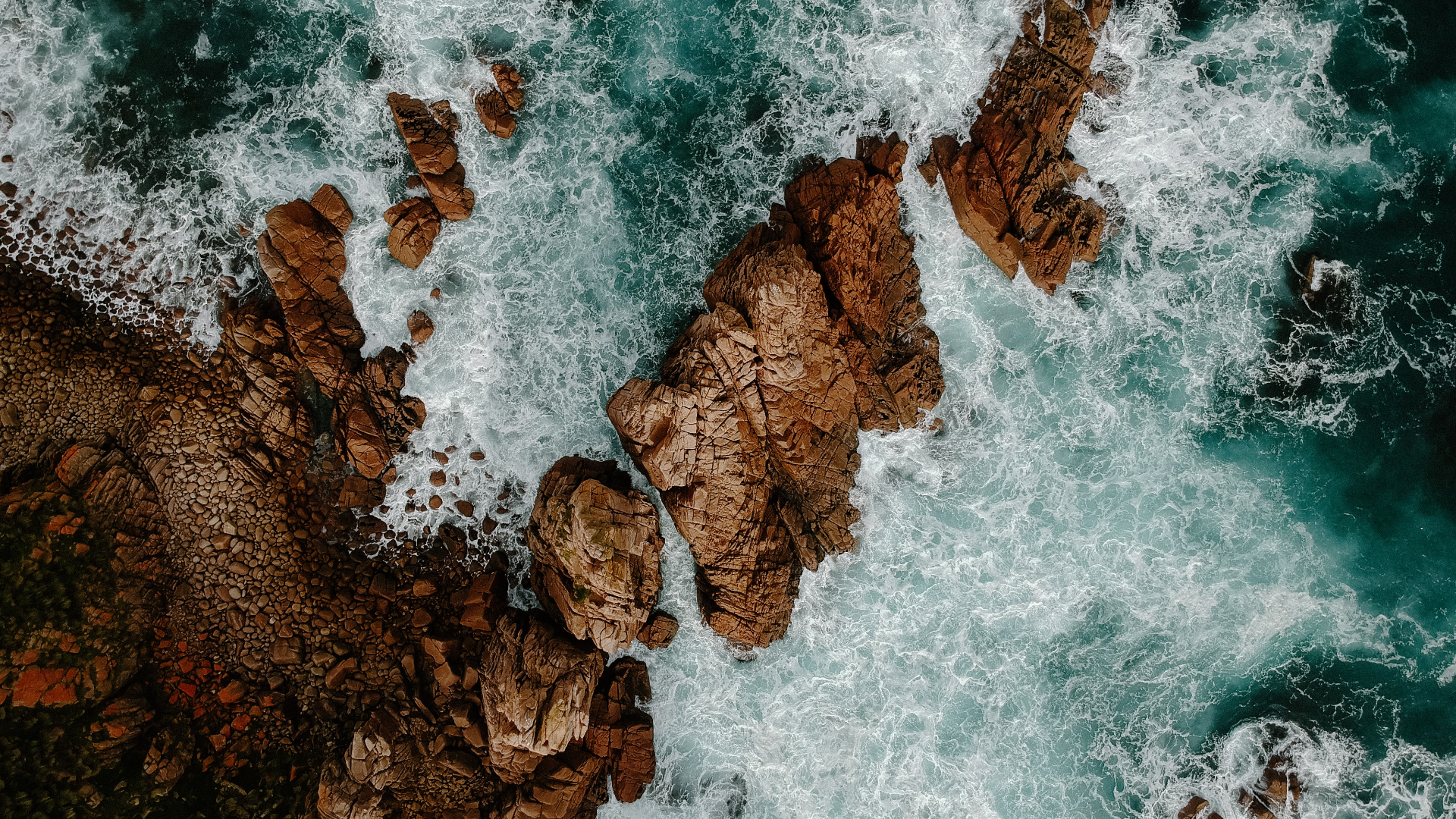 Rocks Water Waves Sea Aerial Drone Photo USA 1920x1080