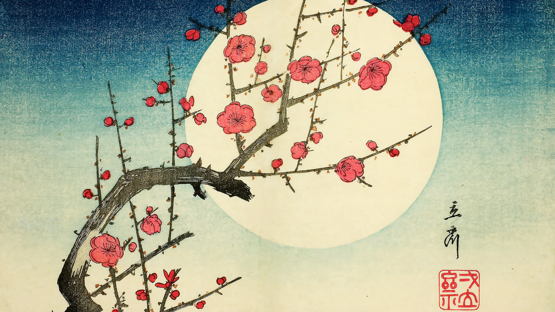 Utagawa Hiroshige Flowers Traditional Art Japanese Art Woodblock Print 1920x1080