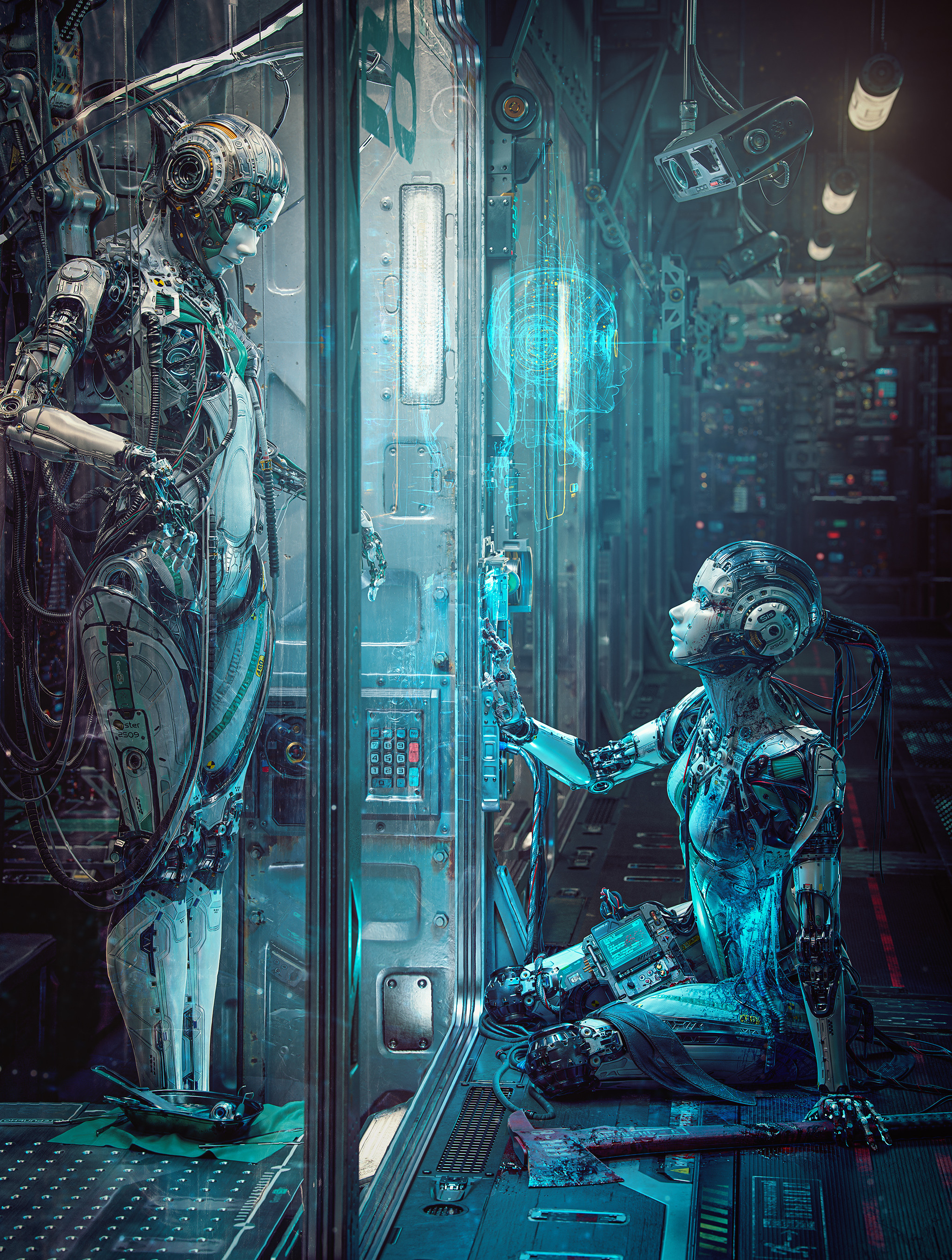 Gynoid Science Fiction Digital Art ArtStation Machine CGi Render Michael Black Futuristic 2048x2709