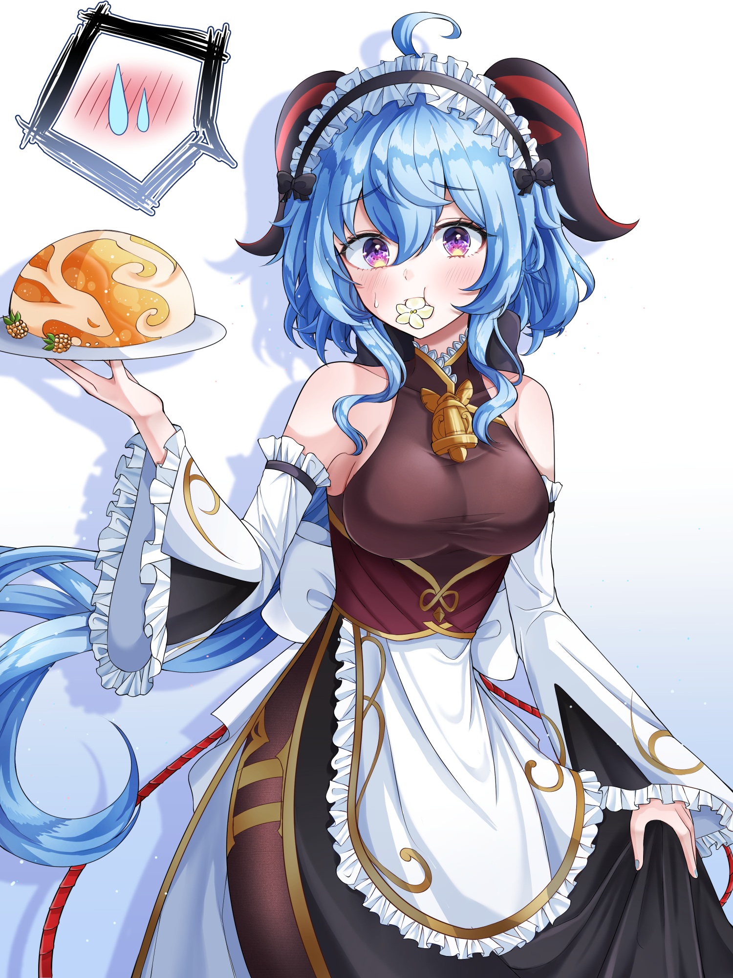 Anime Girls Genshin Impact Ganyu Genshin Impact Ryunbi Artwork Maid Outfit Waitress Horns Blue Hair 1500x2000