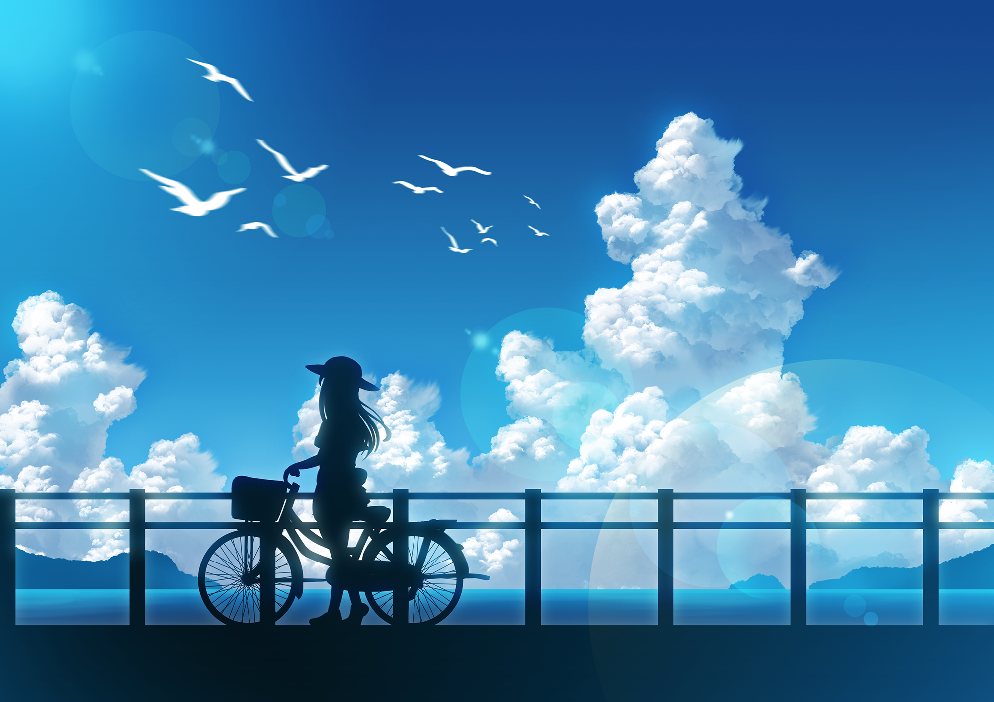 Bike Cloud Girl Sky Summer 2000x1414