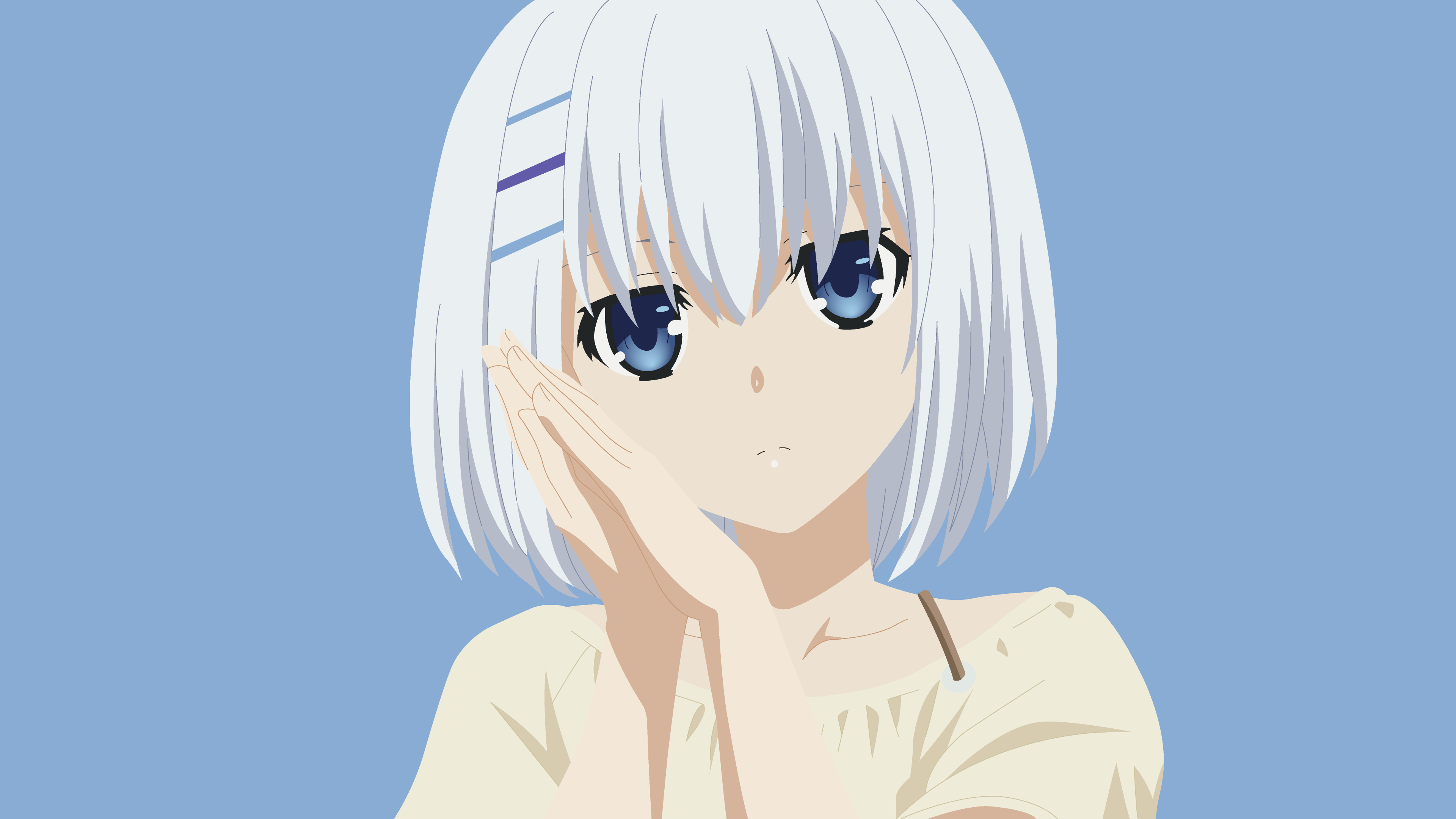 Blue Eyes Face Girl Origami Tobiichi Short Hair White Hair 3840x2160