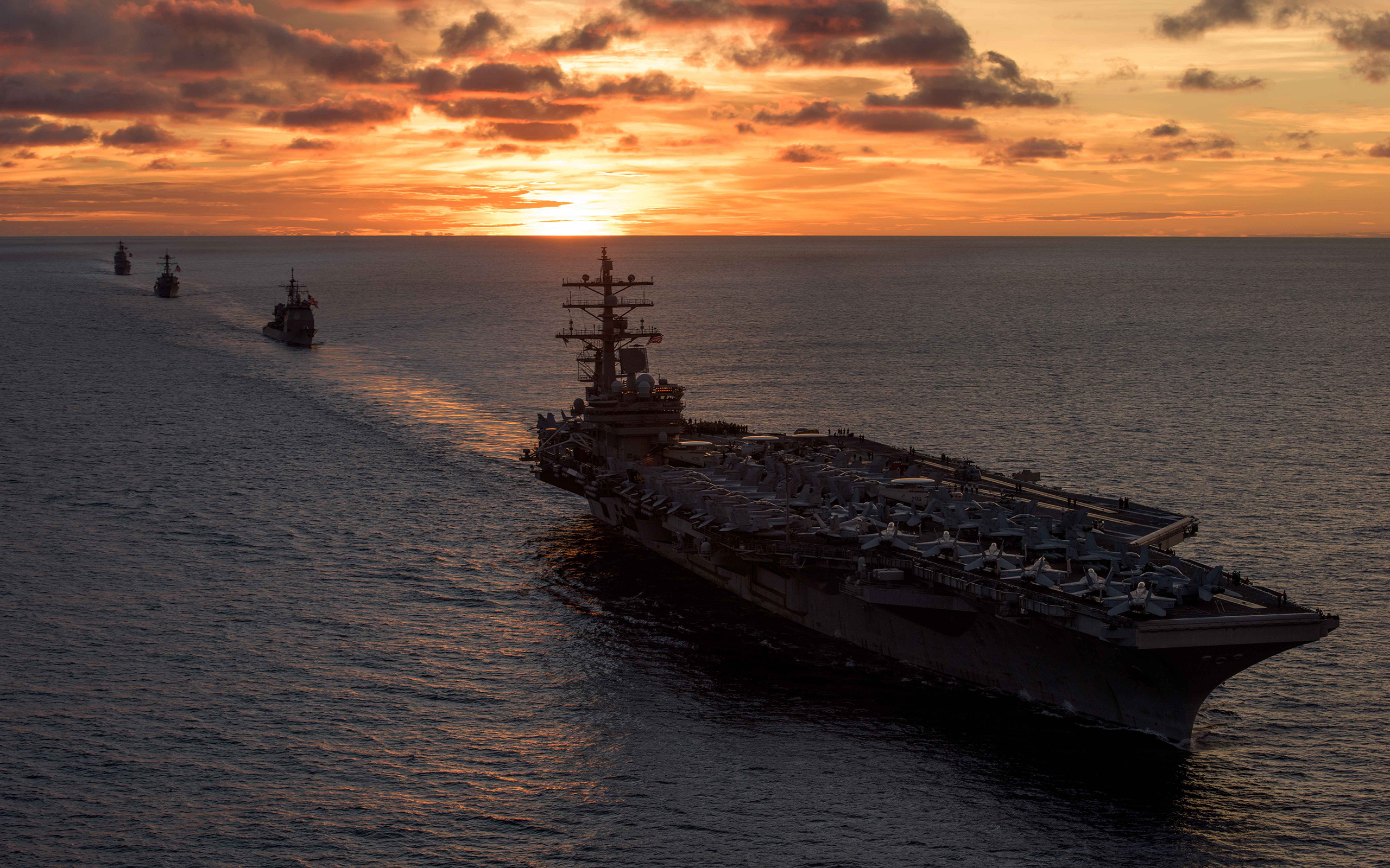 Aircraft Carrier Horizon Sunset Uss Ronald Reagan Cvn 76 Warship 2560x1600