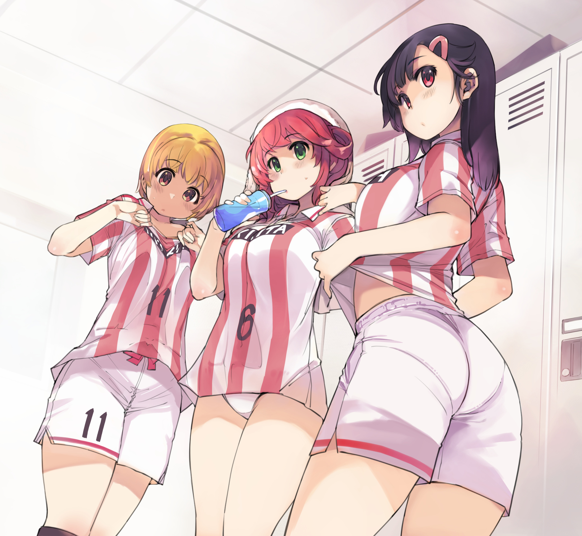 Anime Anime Girls Low Angle Short Hair Blonde Vertical Sportswear Locker Room 1880x1732