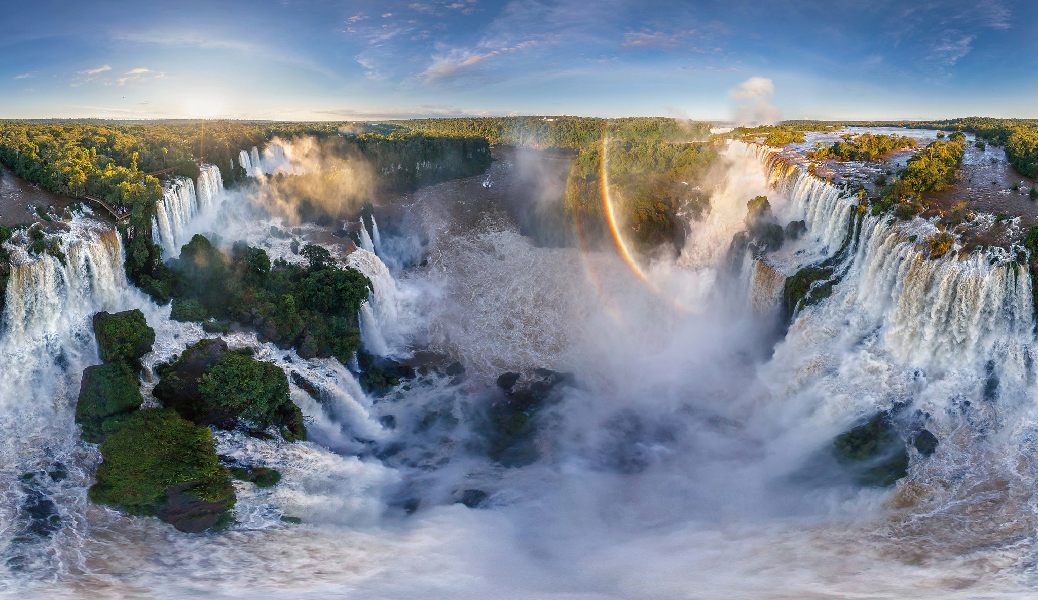 Argentina Iguazu Falls Nature Rainbow Vegetation Water Waterfall 2048x1184