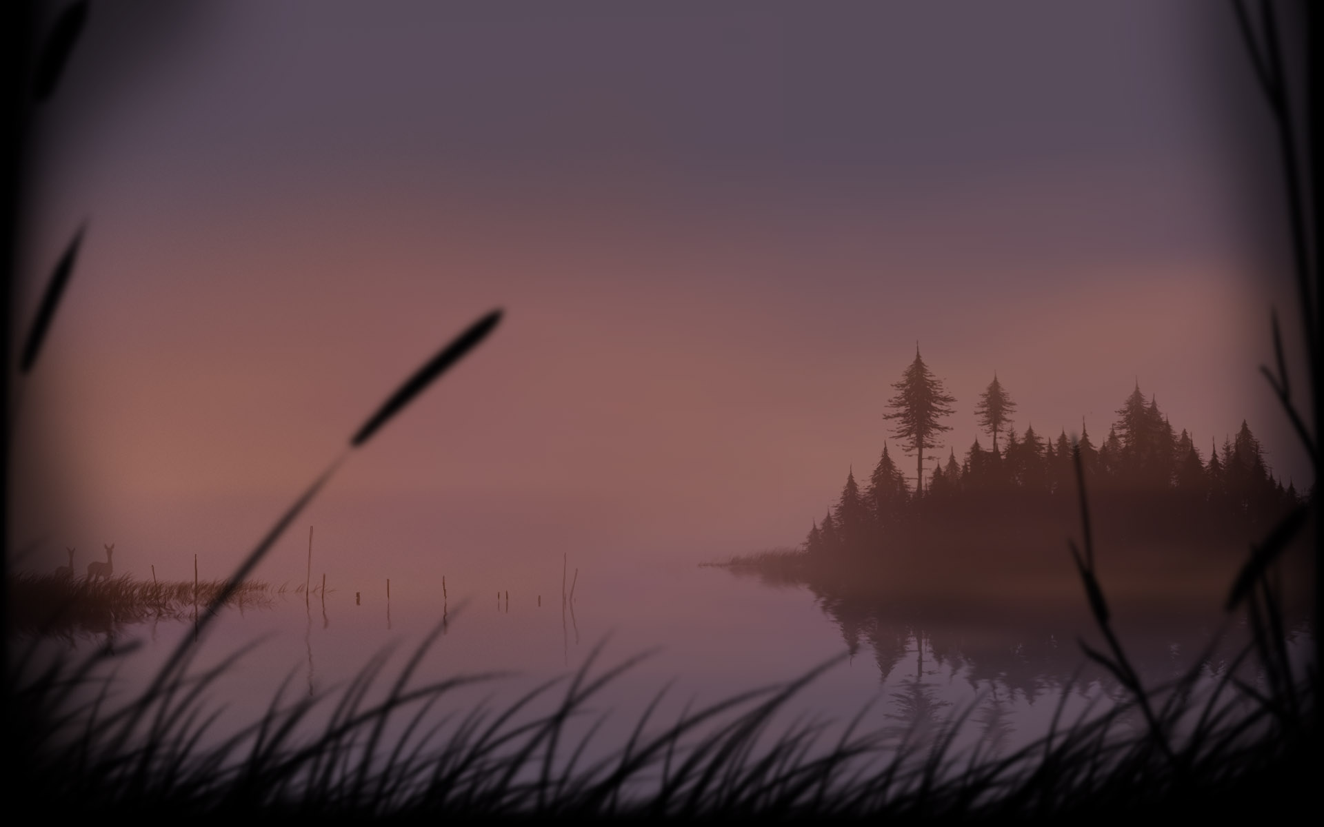 Unforeseen Incidents Lake The Lake Mist Nature Drawing 1920x1200