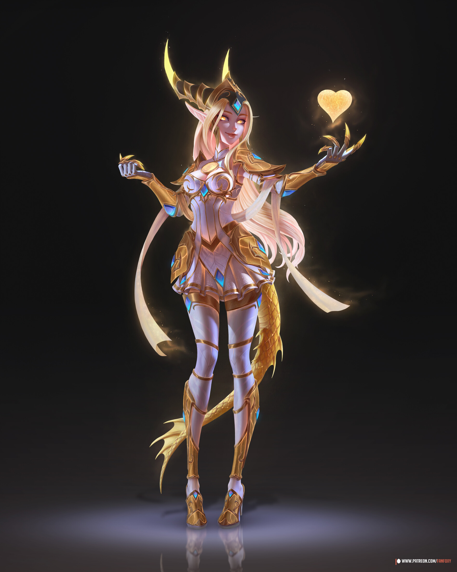 Fanfoxy Drawing Women Fantasy Art Warcraft Smiling Glowing Heart Design Magic Spell Yellow Eyes 1760x2200