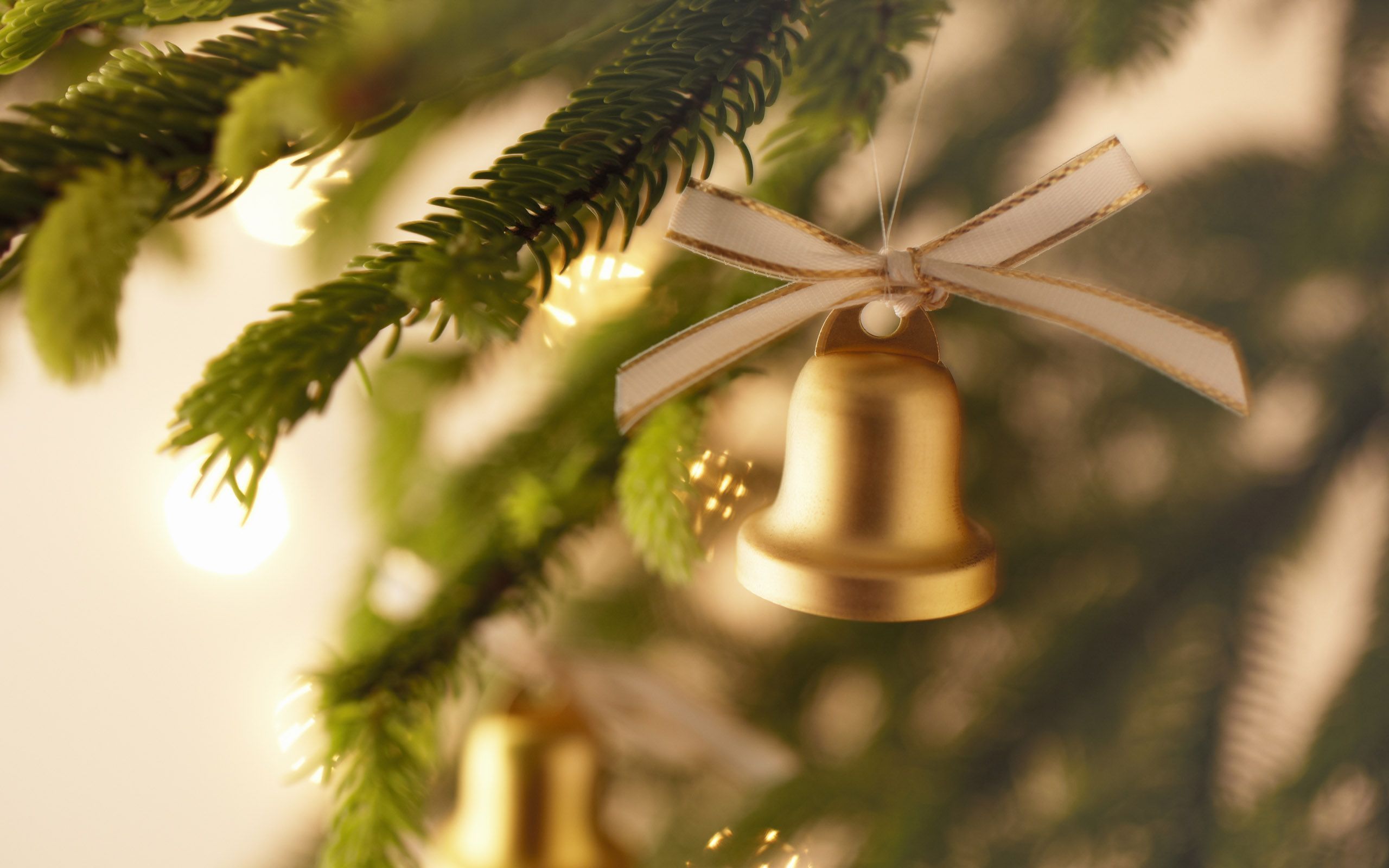 Bell Christmas Decoration Golden 2560x1600
