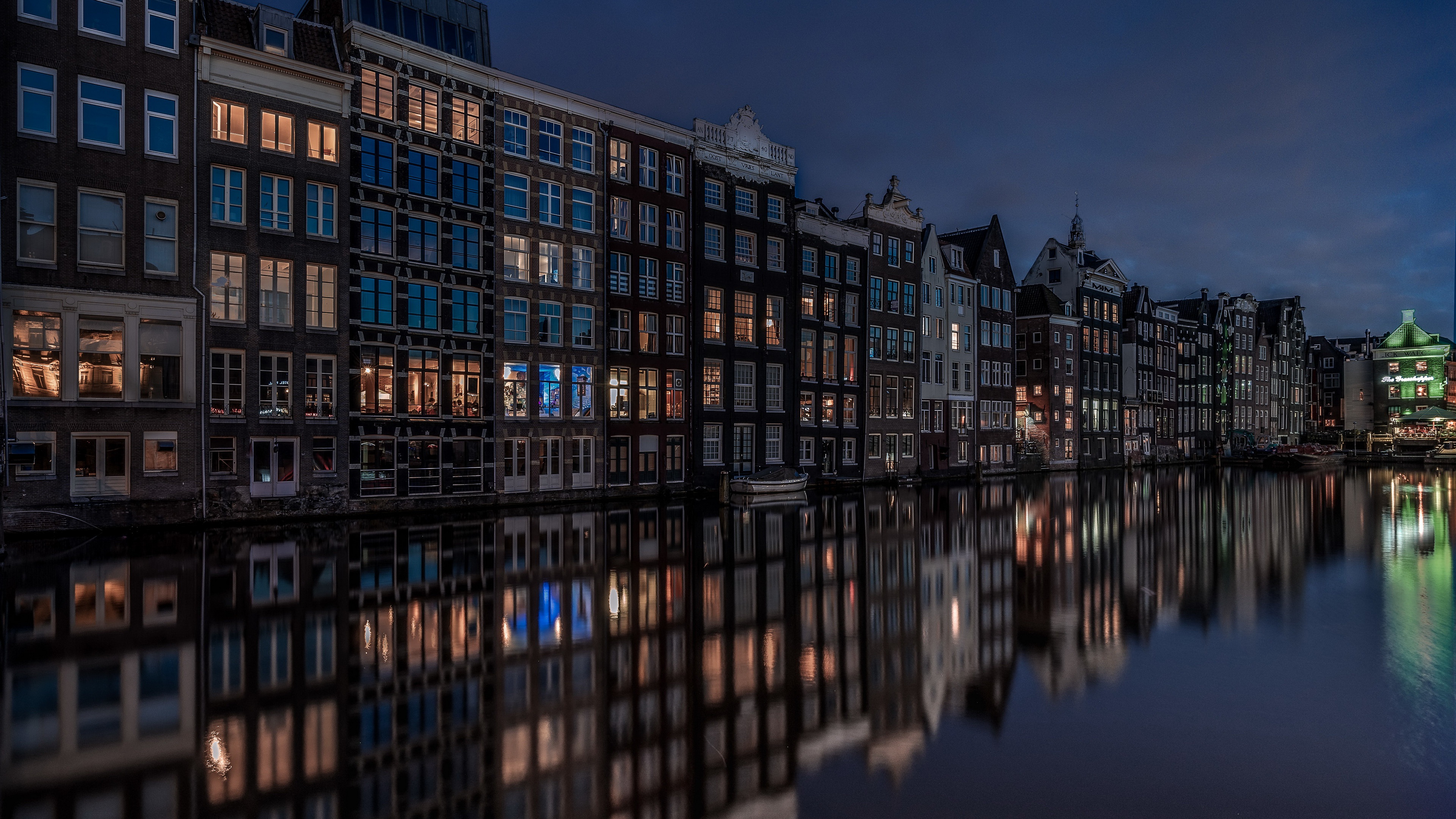 Amsterdam Building Canal City House Netherlands Reflection 3840x2160