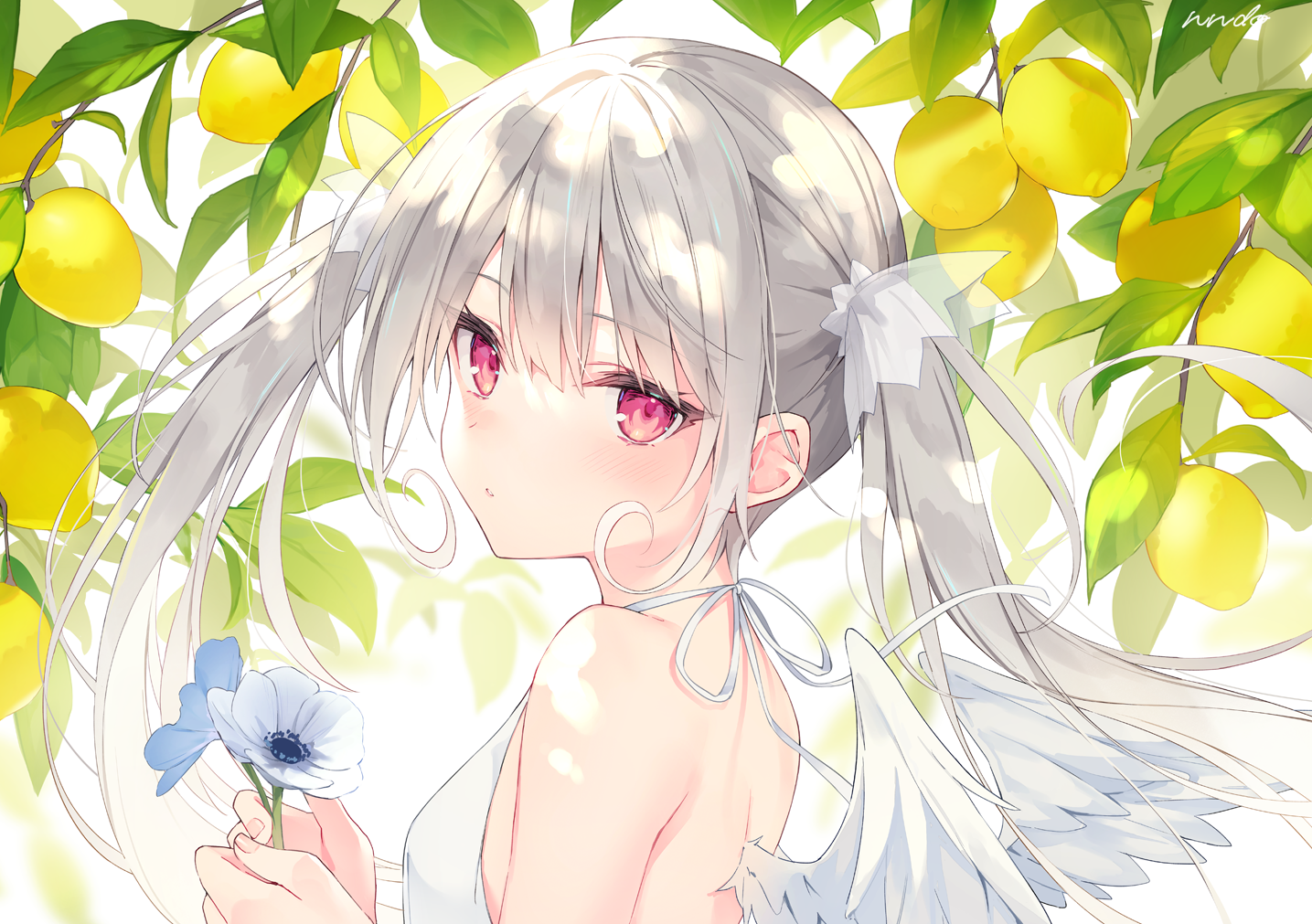 Anime Anime Girls Digital Art Artwork 2D Portrait Rurudo Lemons Flowers Wings Dress Pink Eyes Lookin 1435x1011