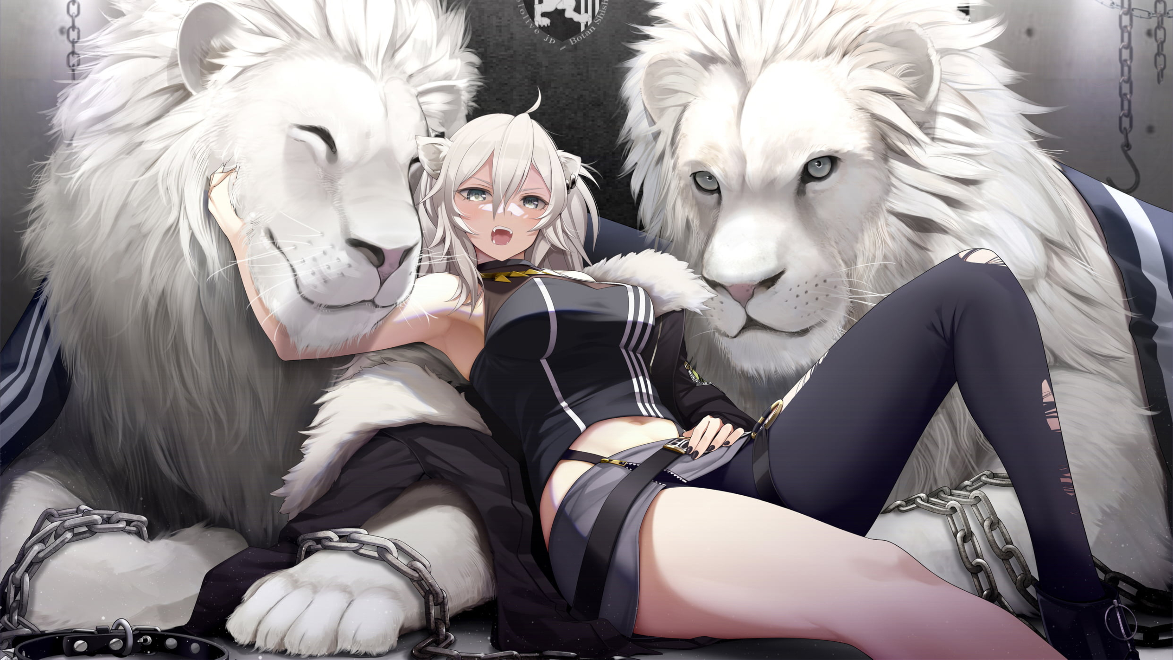Shishiro Botan Hololive Lion White Lion Animal Ears Silver Hair Anime Girls Giba FED P FED 3840x2160