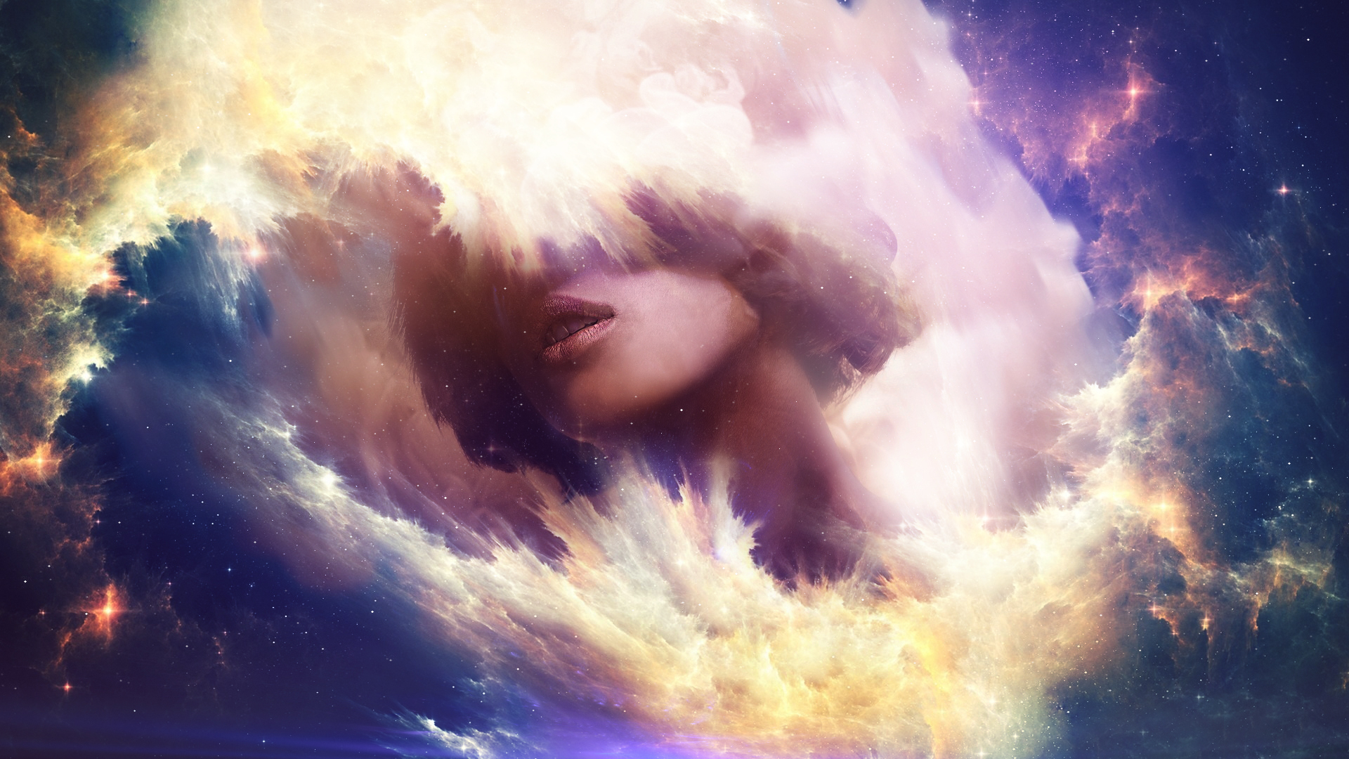 Women Clouds Illusion Artwork Colorful Emotionless 1920x1080