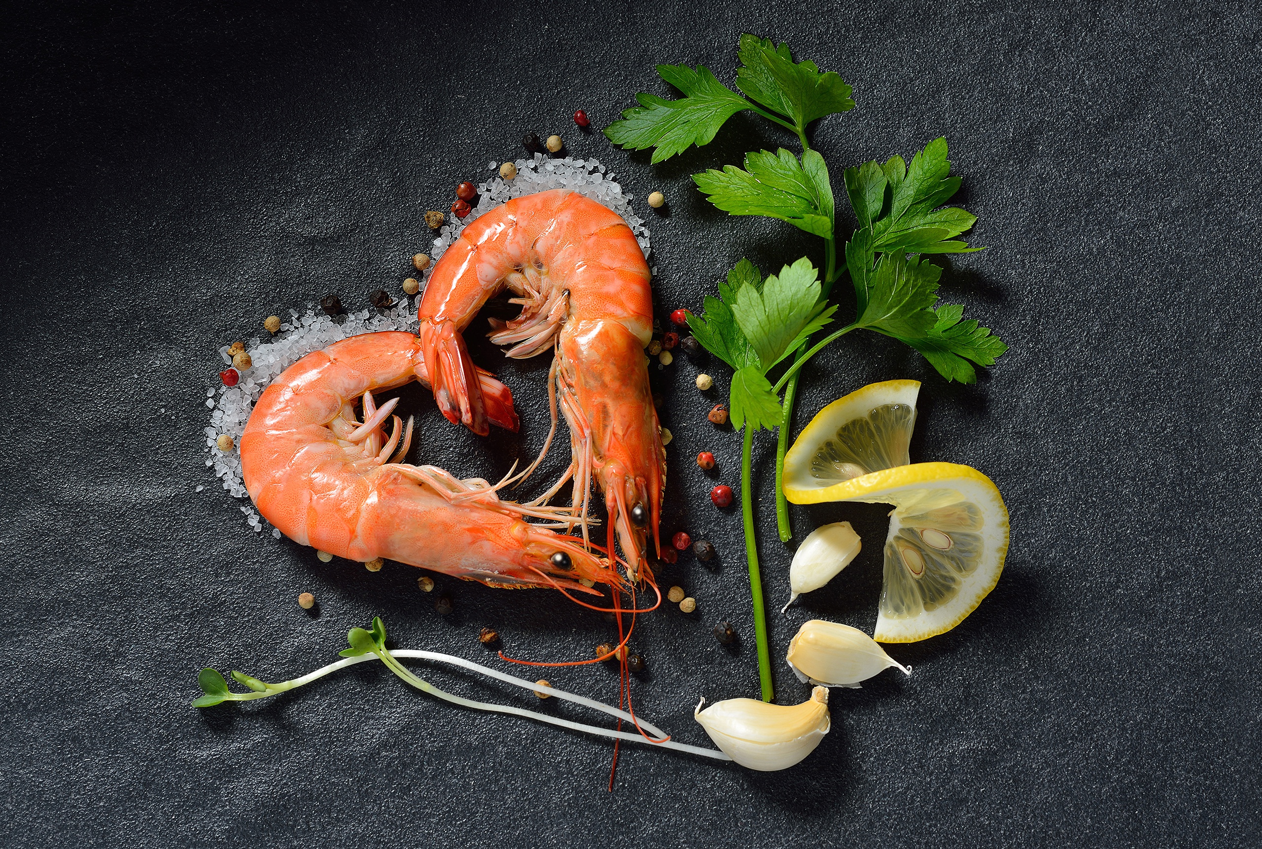 Heart Shaped Seafood Shrimp Still Life 2560x1721