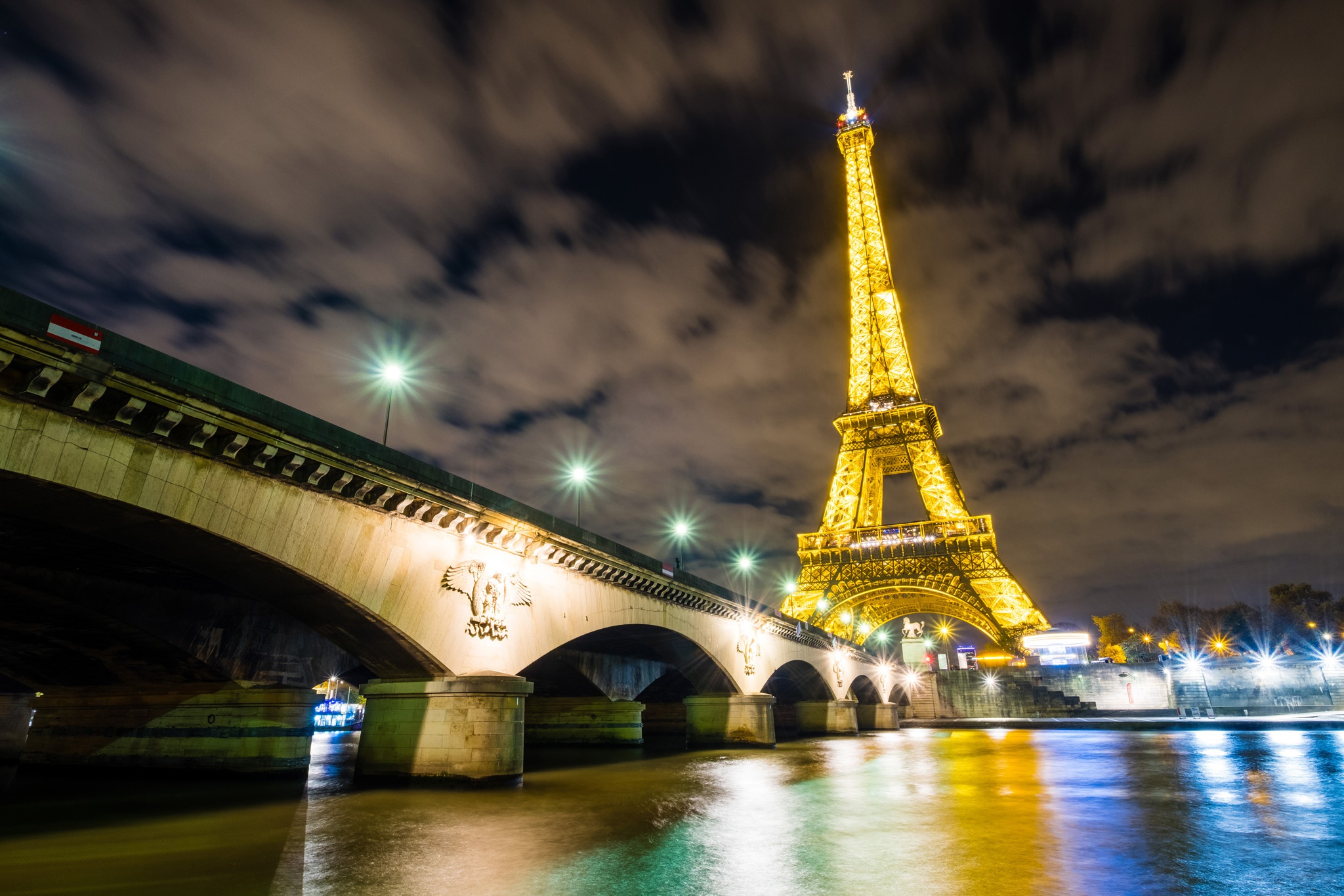 Bridge Eiffel Tower France Light Night Paris 2048x1365