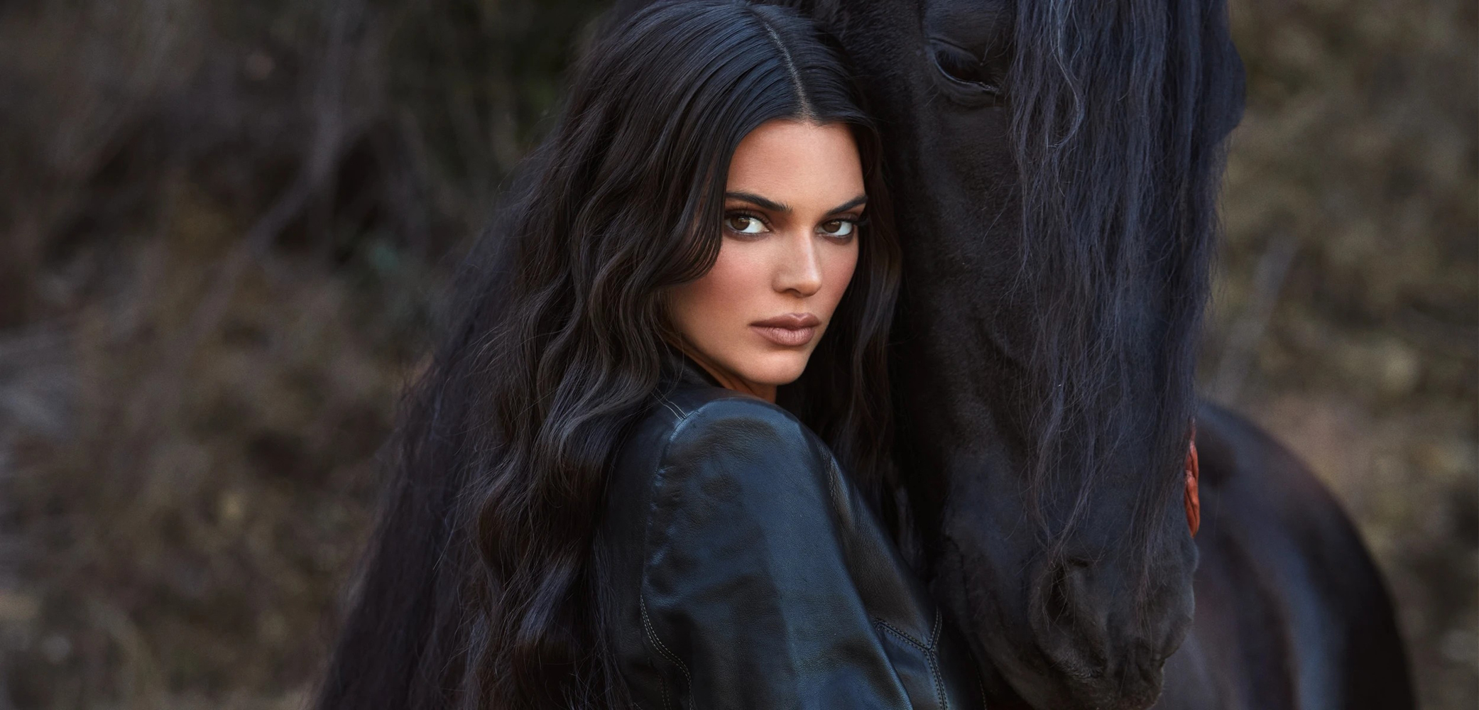 Kendall Jenner Women Model Long Hair Dark Hair Outdoors Women With Horse Makeup Brunette Women Outdo 2083x1000