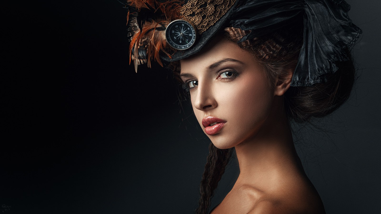 Indoors Women Model Studio Face Simple Background Looking At Viewer Portrait Makeup Steampunk Steamp 1600x900