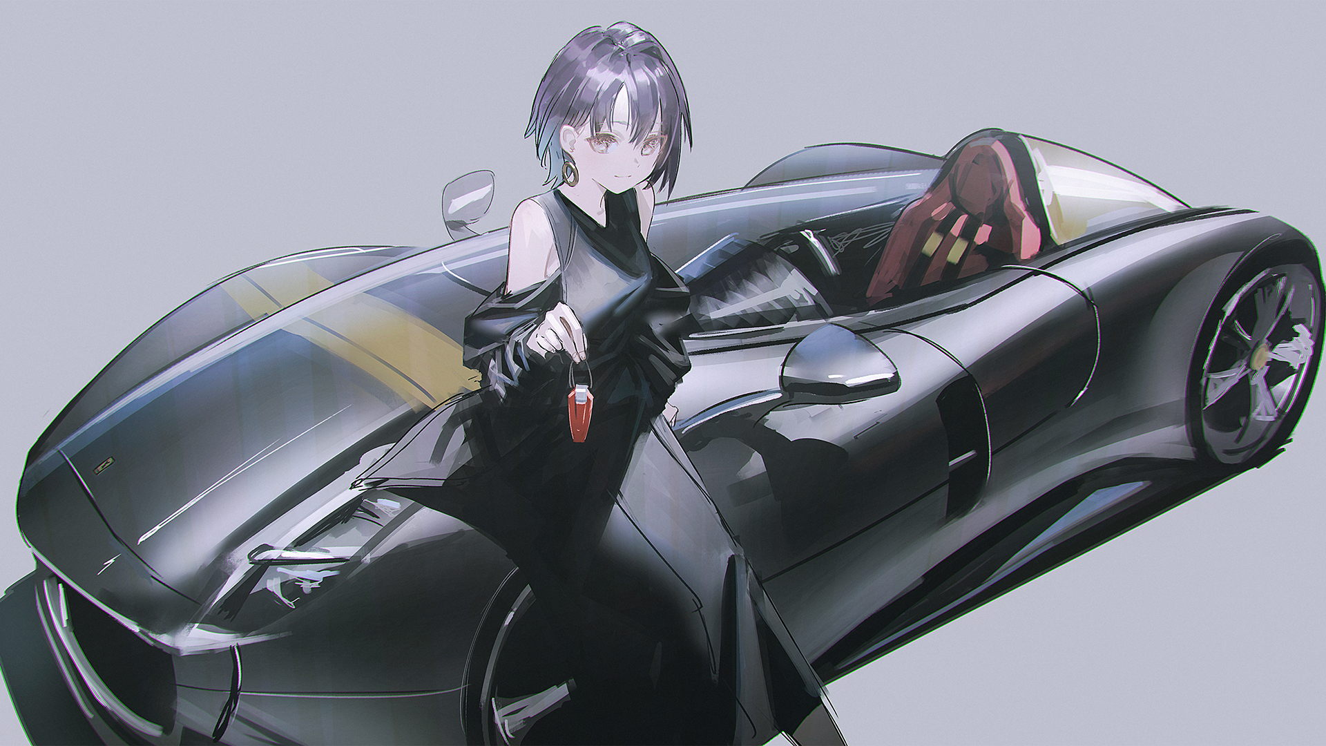 Car Black Dress Ferrari Monza SP1 Short Hair Anime Girls Anime 1920x1080