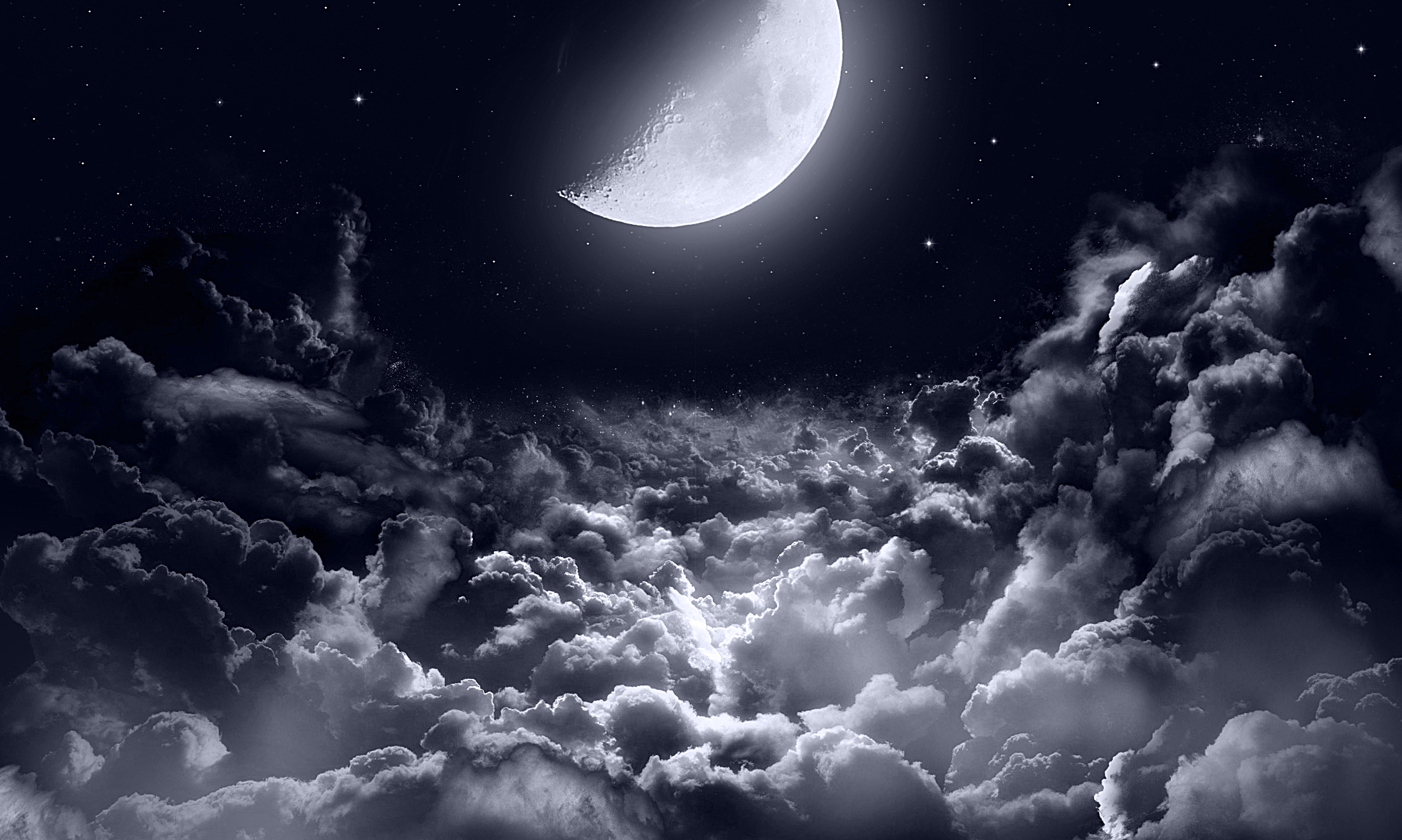 Moonlight Half Moon Stars Clouds Space Clouds Night Universe Twilight 2268x1360