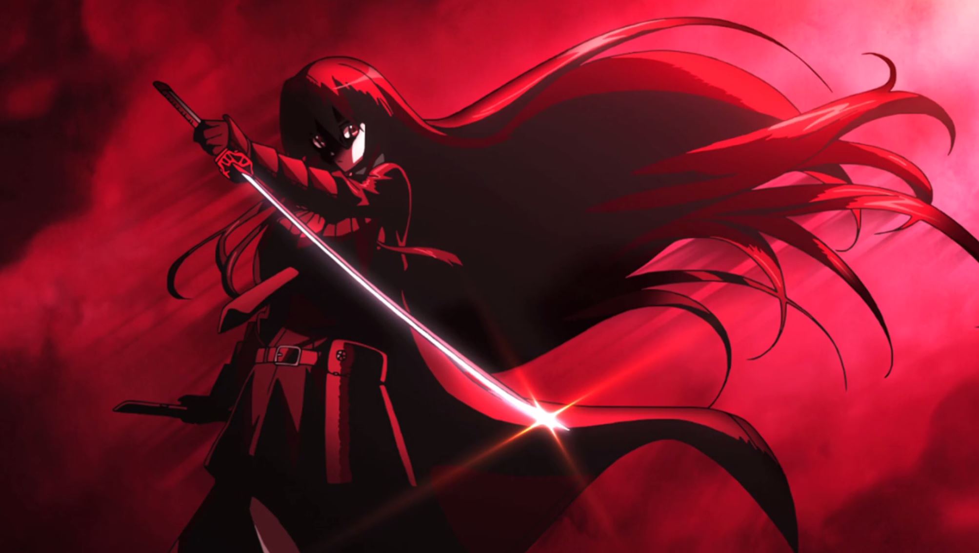 Akame Akame Ga Kill Anime Girls Anime Red Background Sword Girls With Swords Long Hair 2007x1135
