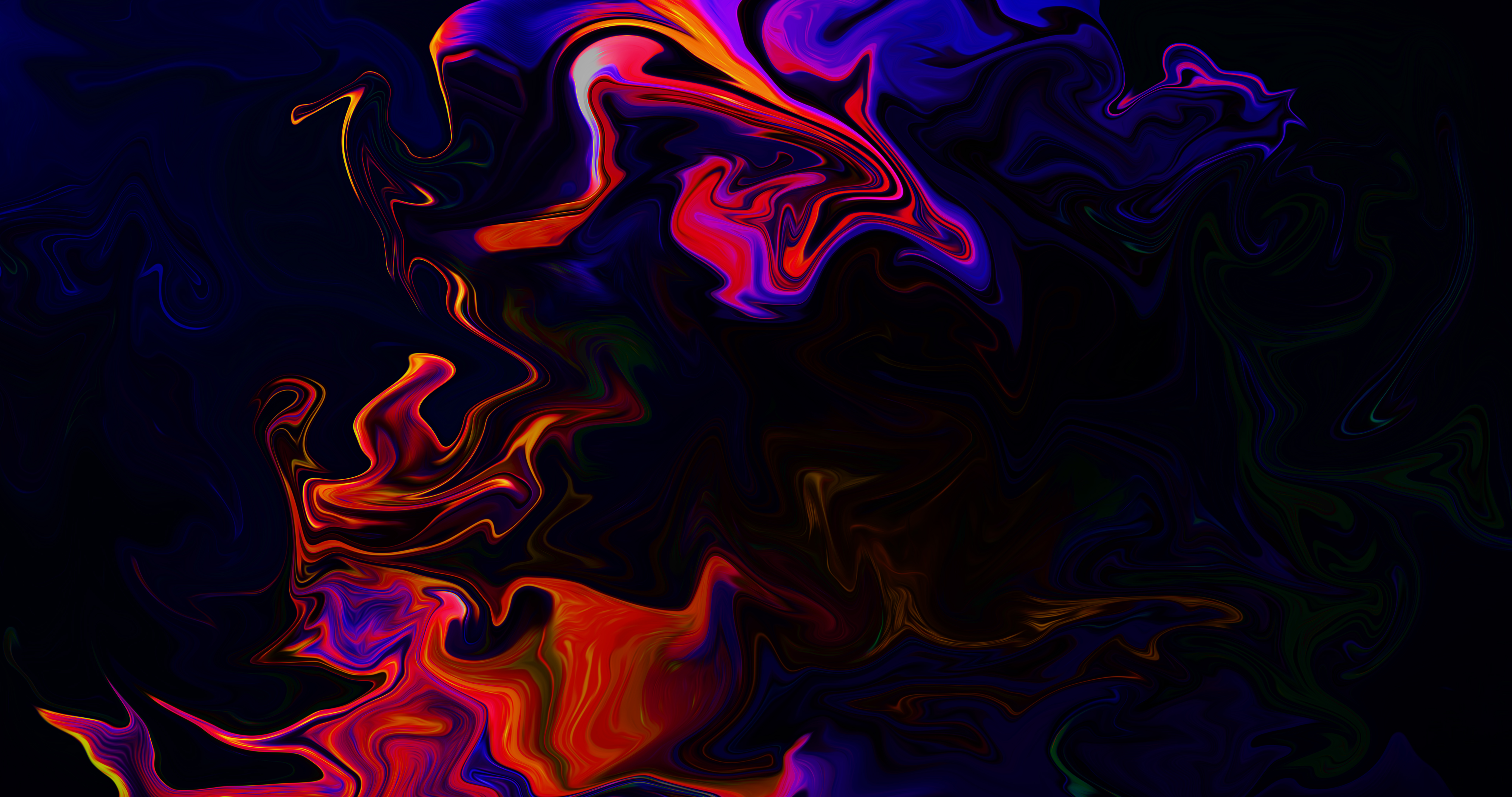 Abstract Shapes Colorful Fluid Liquid Artwork Digital Art Paint Brushes Neon Red Blue Dark 8 K 8192x4320