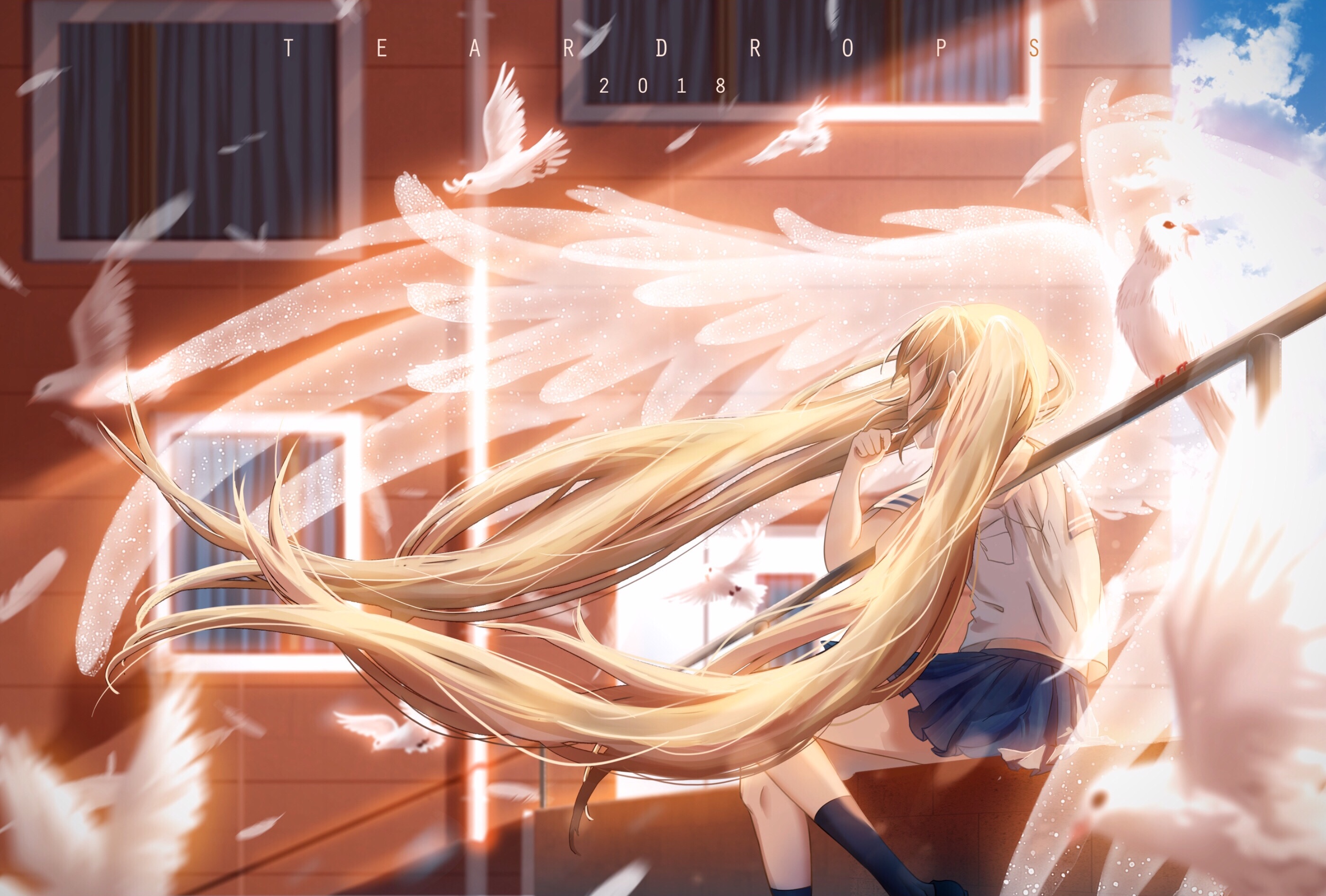 Bird Blonde Feather Girl Long Hair Twintails 2800x1892