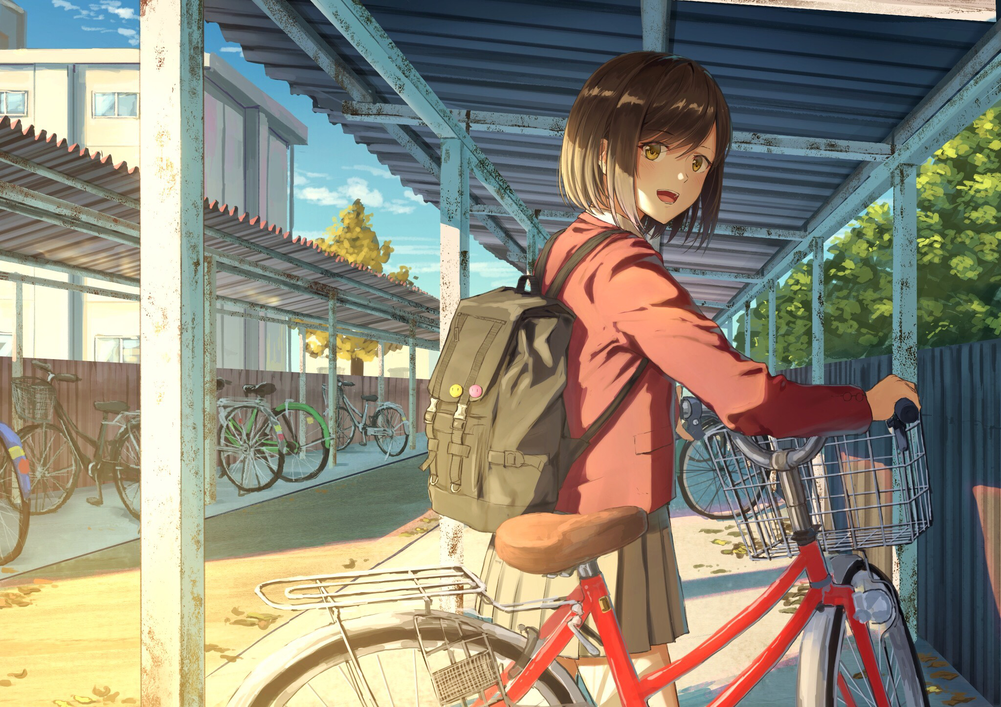 Bike Girl School Uniform Schoolgirl Short Hair Sunlight 2047x1447