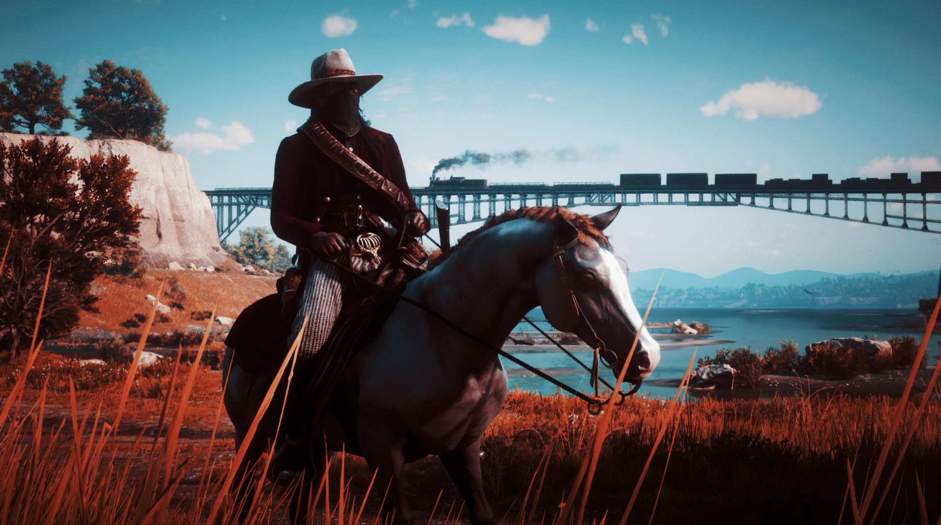 Red Dead Redemption 2 John Marston Video Games Rockstar Games Western Cowboy Horse Grass Clouds Trai 1920x1072