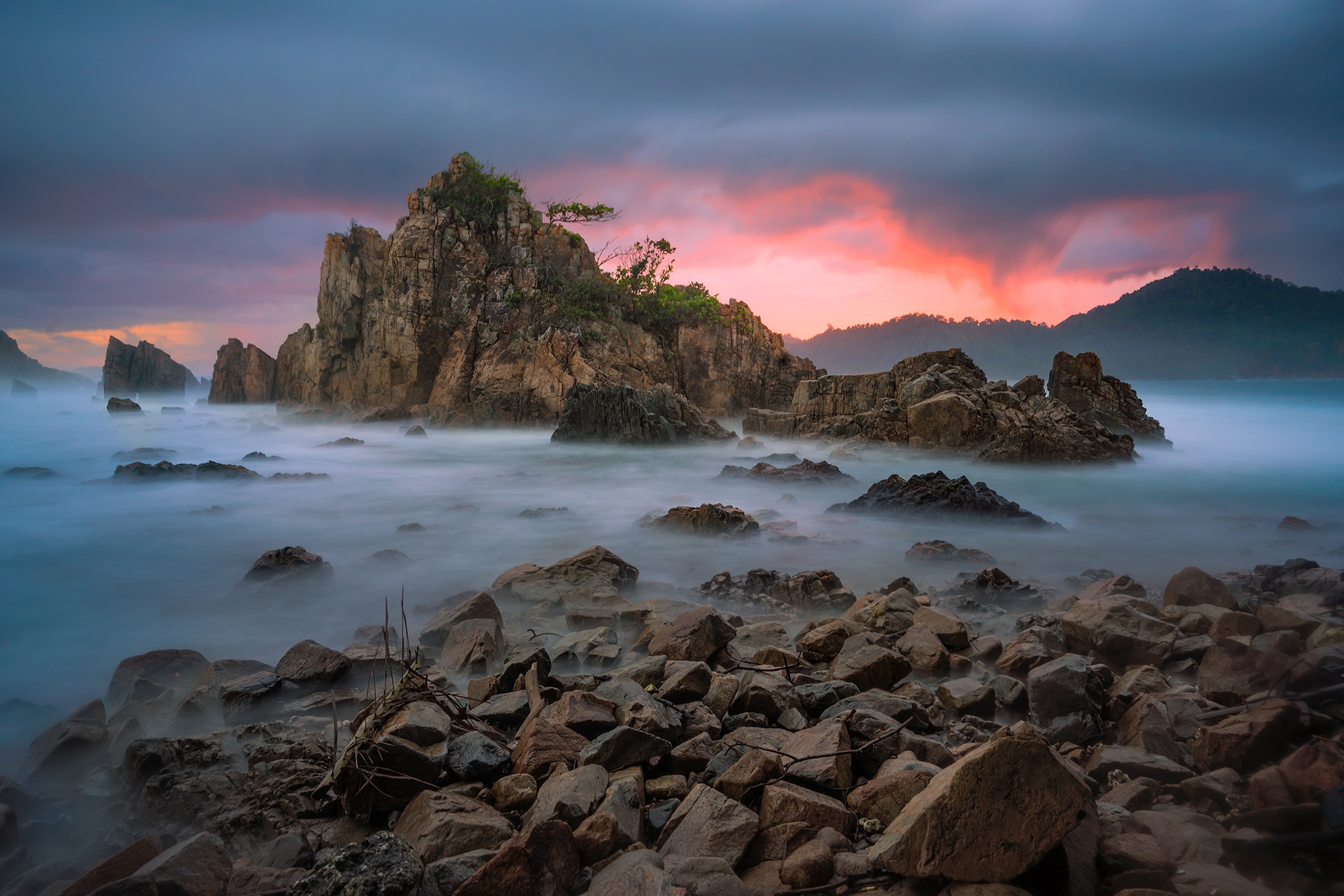 Rock Sea Stone Sunset 2048x1366