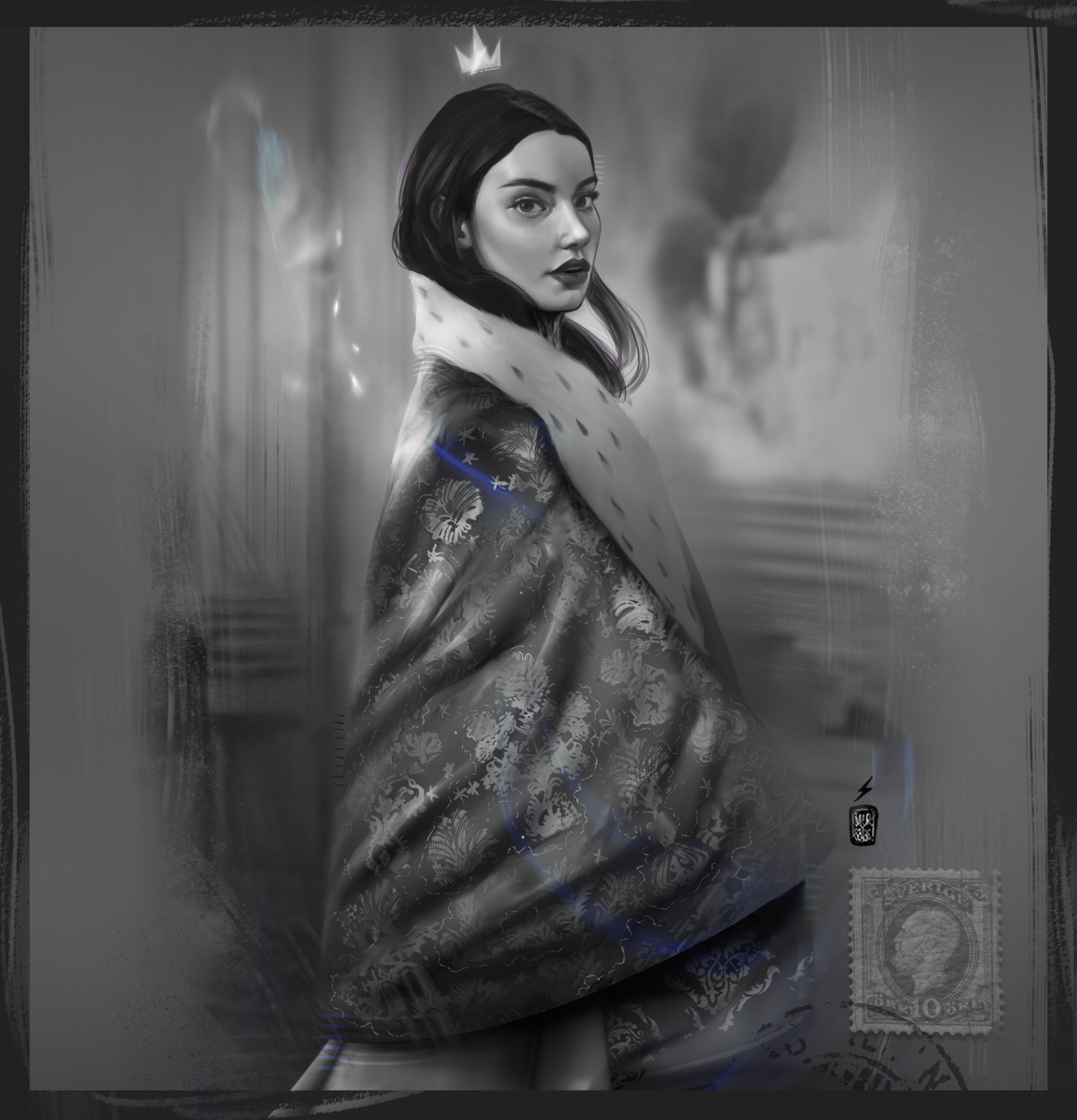 Javi Salas Looking Back Women Dark Hair Digital Art Digital Painting Fan Art Beth Harmon Artwork Any 3300x3433