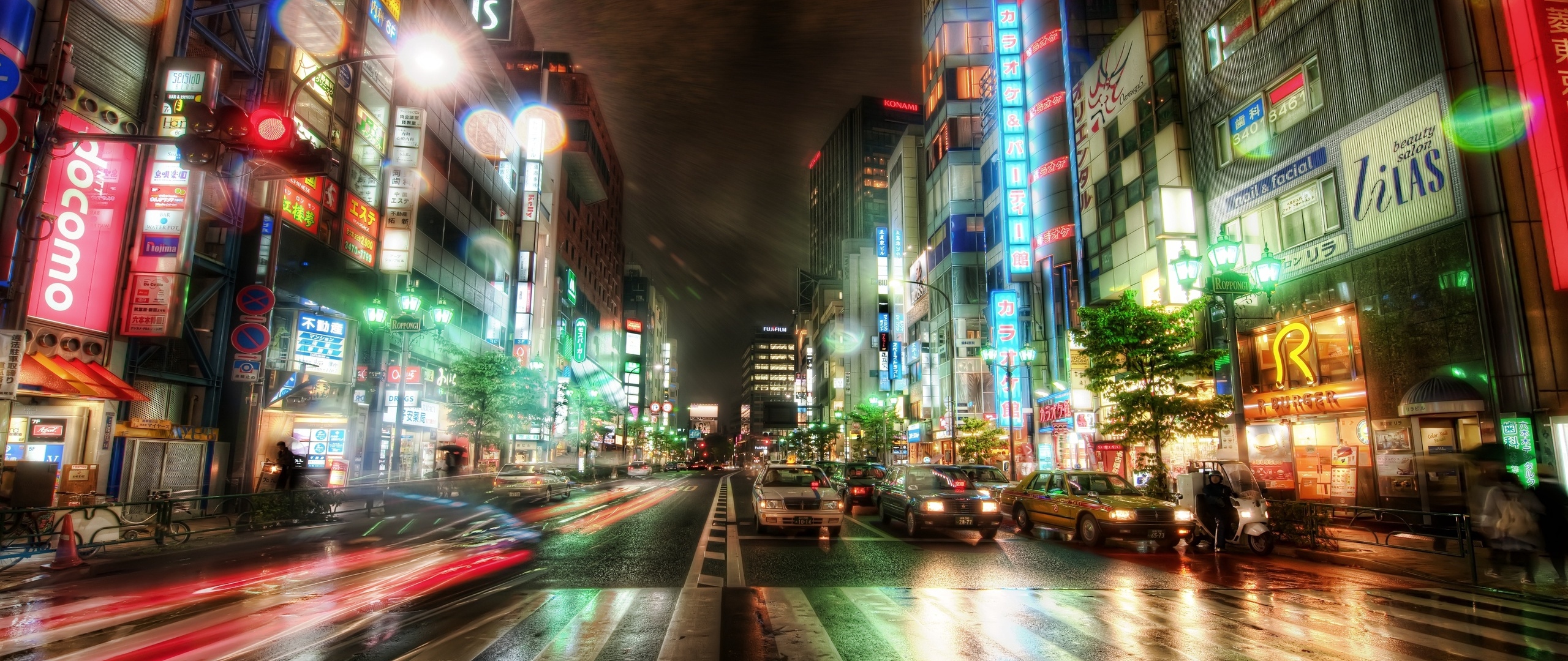 City Japan Light Night Road Tokyo 2560x1080