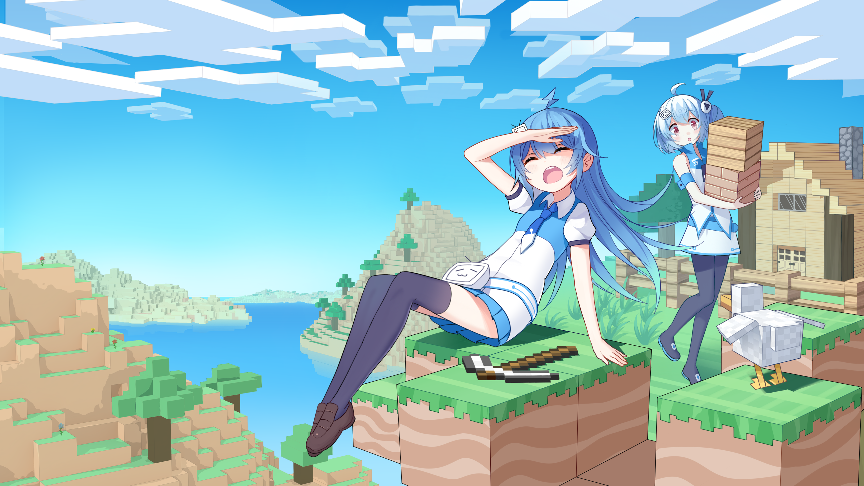 Minecraft Vanilla Neko Para Video Games PC Gaming Anime Anime Girls Video Game Girls Video Game Art  3456x1944