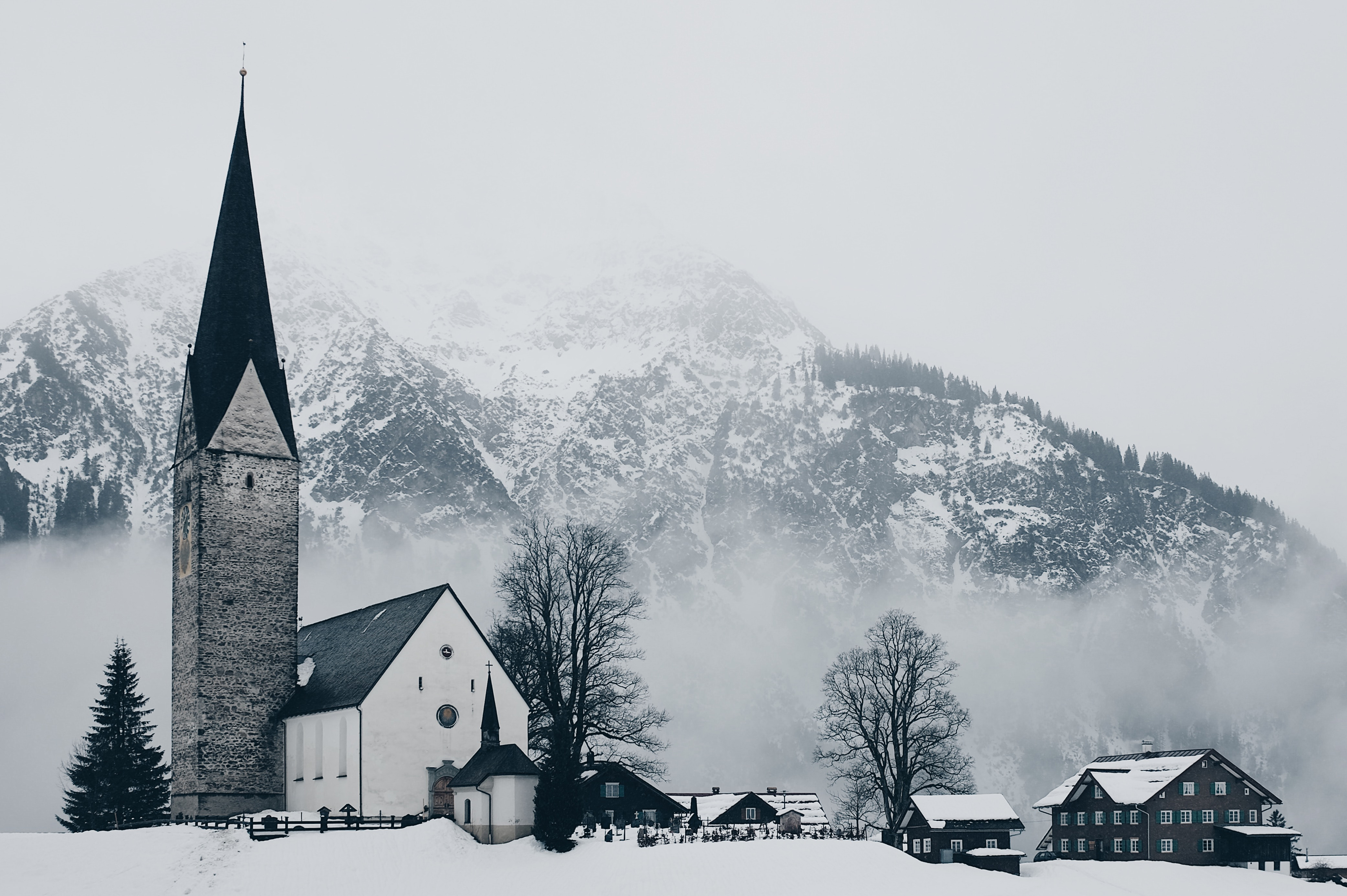 Church Snow Village Winter 4170x2774