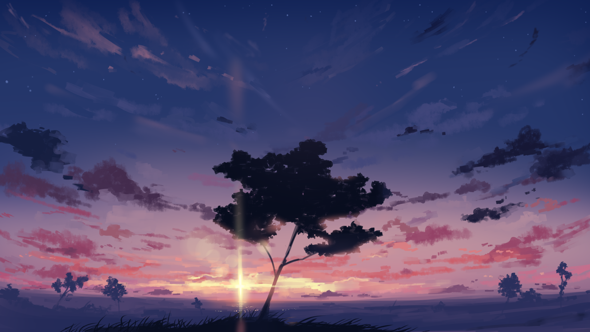 Landscape Trees Sunset Sky Clouds Arttssam 1920x1080