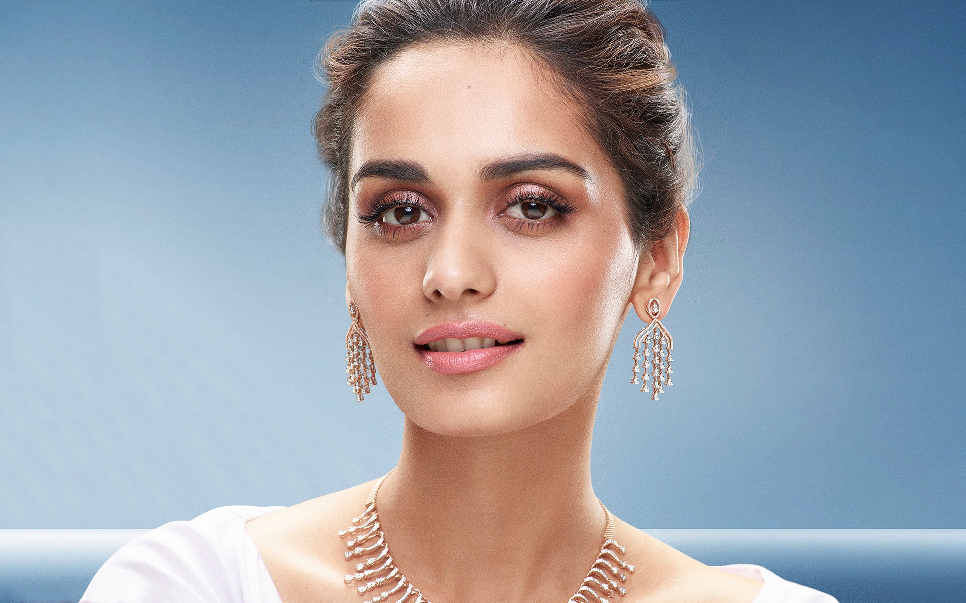 Actress Bollywood Brown Eyes Brunette Earrings Face Manushi Chhillar Model 1920x1200