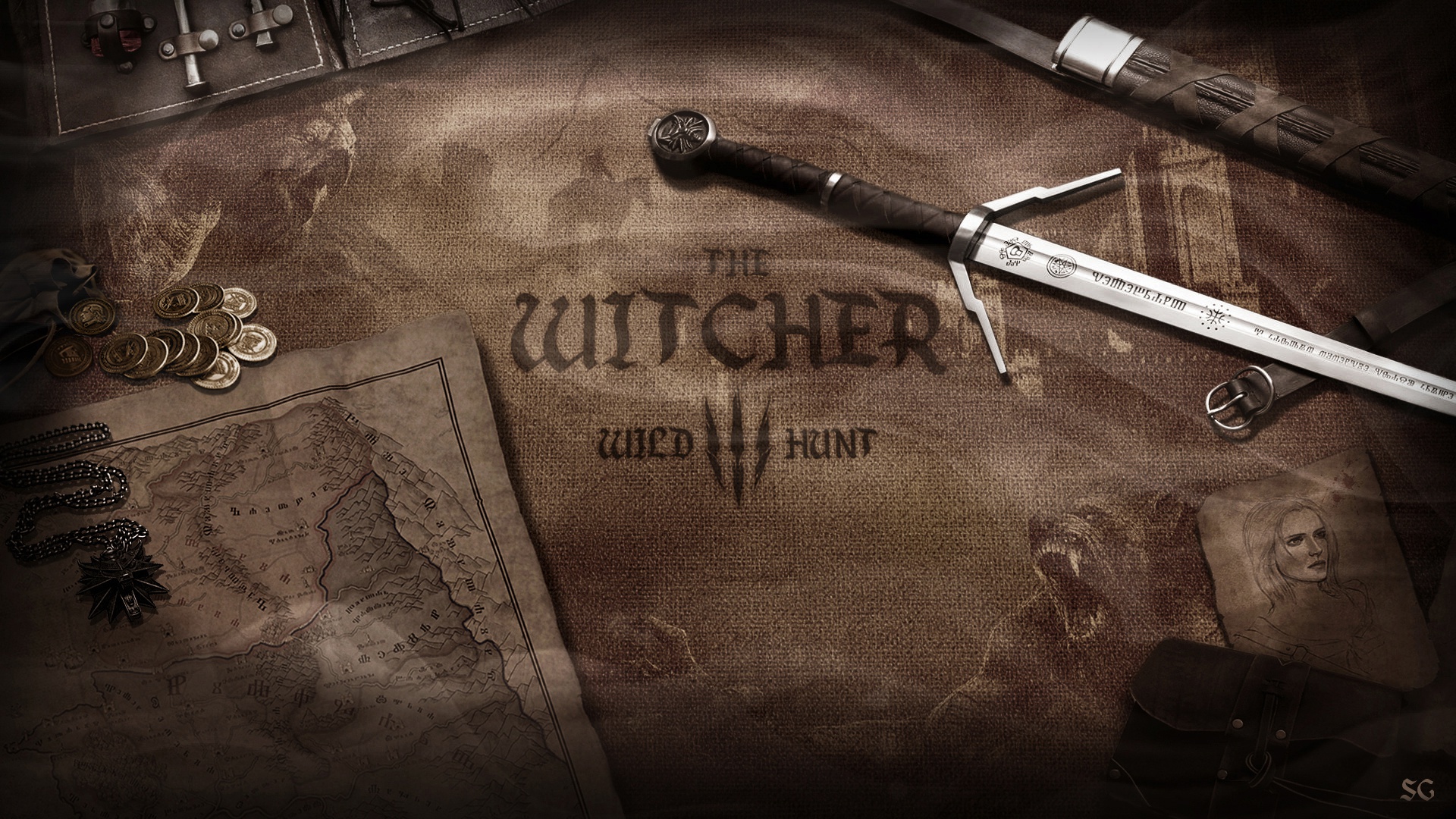 Map CD Projekt RED The Witcher 3 Wild Hunt Pendant Sword Ciri The Witcher 1920x1080