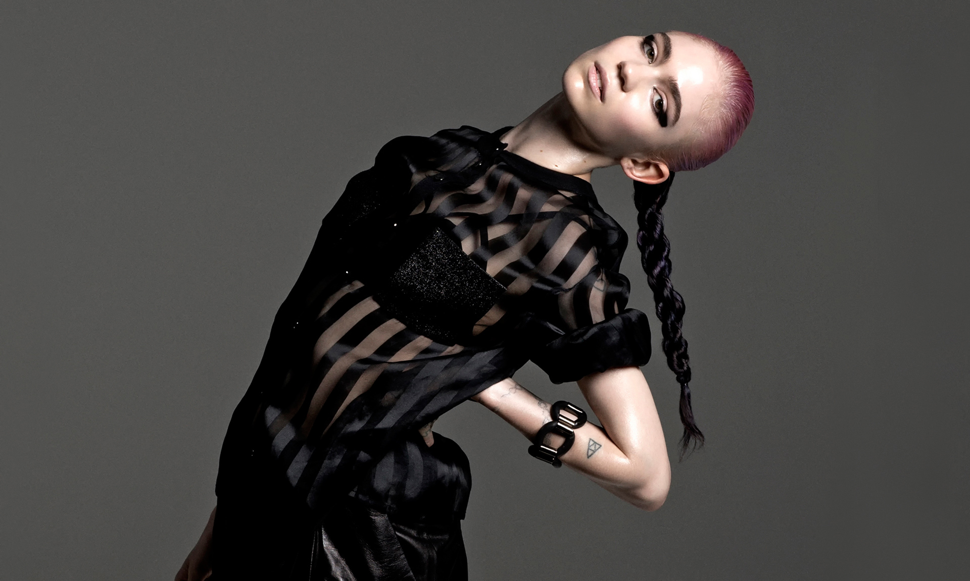 Women Young Woman Musician Black Clothing Dyed Hair Pink Hair Ponytail Looking At Viewer Black Cloth 1920x1151
