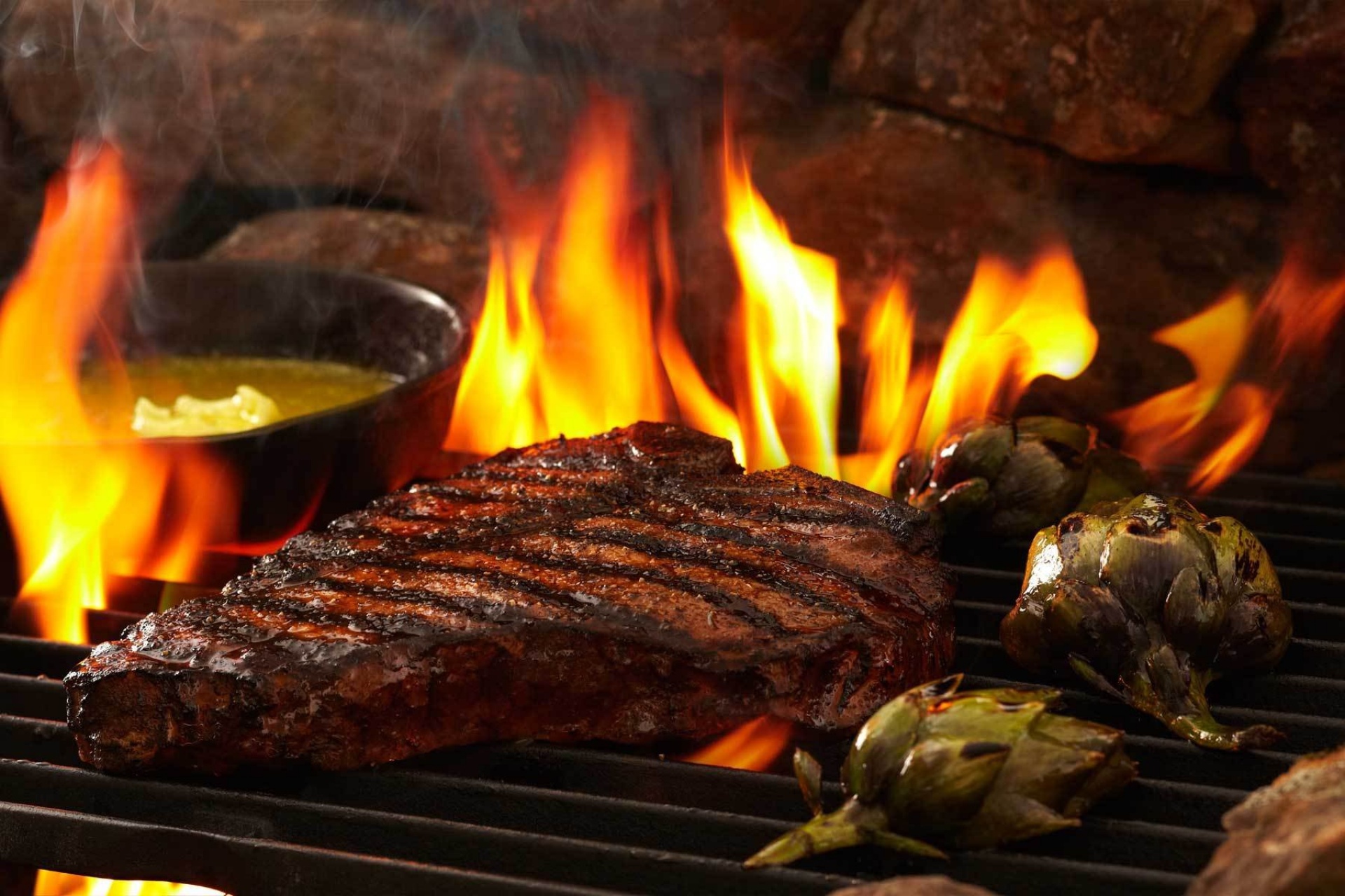 Barbecue Flame Meat Steak 1920x1280