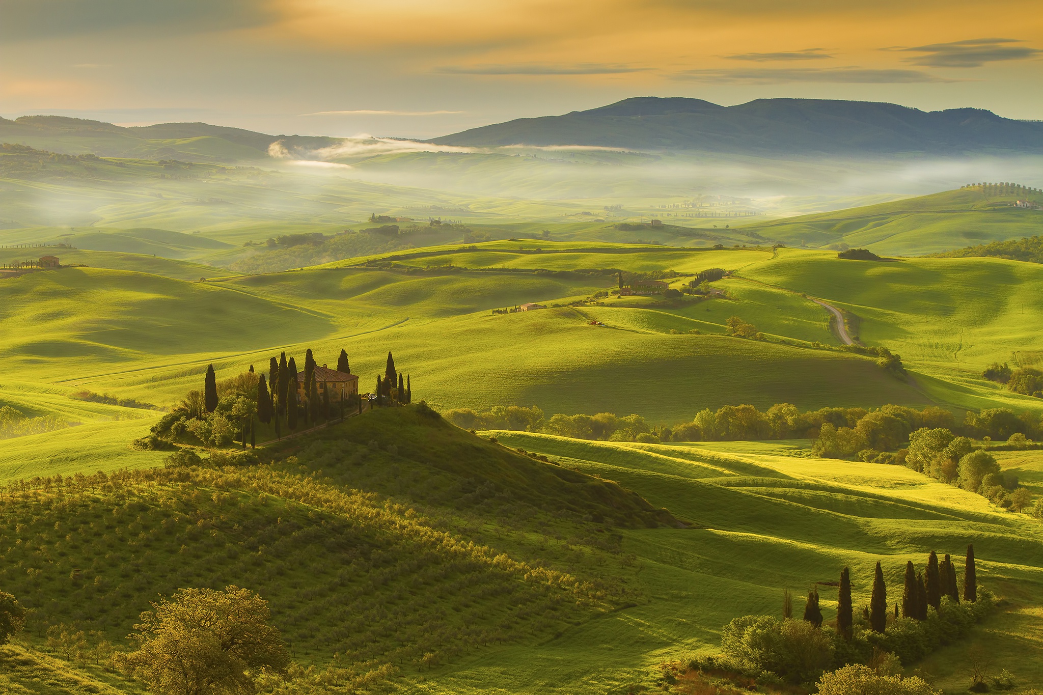 Field Greenery Hill Italy Landscape Tuscany 2048x1365