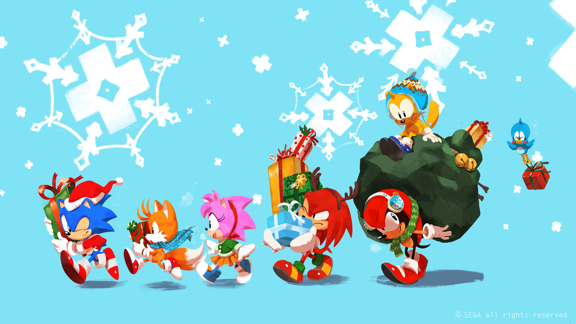 Amy Rose Christmas Classic Amy Classic Knuckles Classic Sonic Classic Tails Knuckles The Echidna Mig 1920x1080