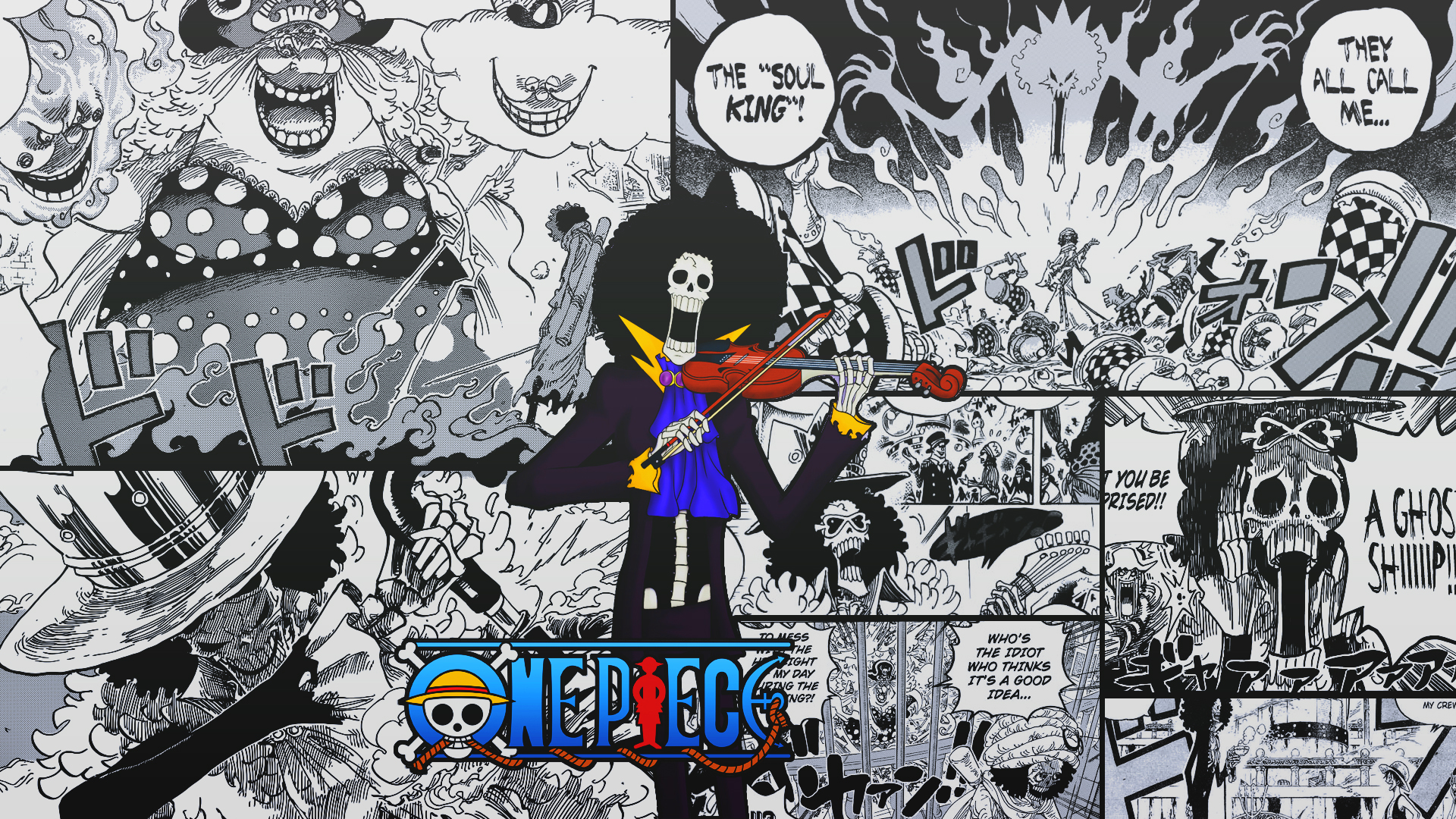 One Piece Brook Music Skeleton Collage Comics Manga Speech Bubble 1920x1080