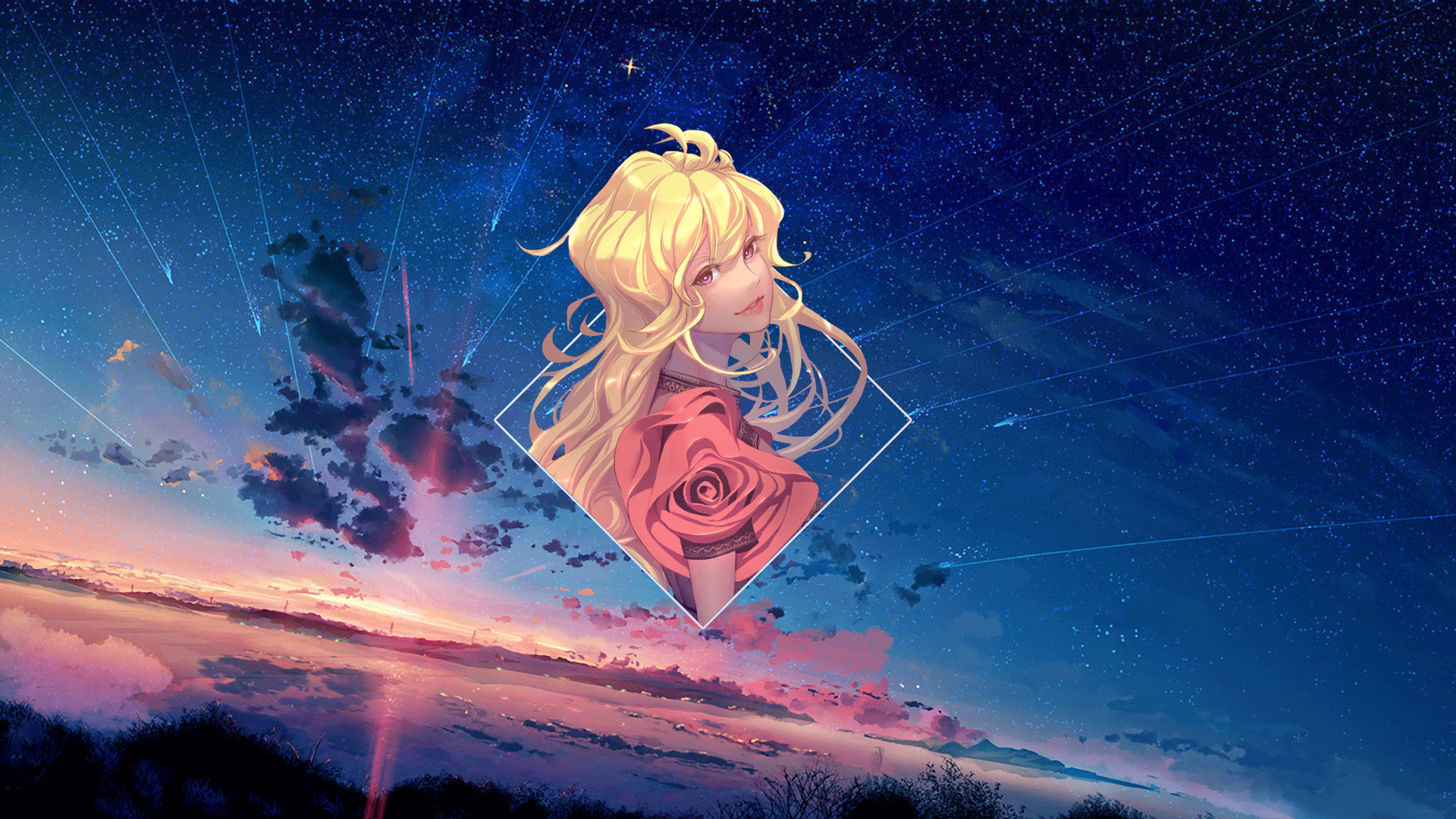 Anime Anime Girls Rose Stars Anime Landscape Photoshop Digital Art Picture In Picture Piture In Pict 1920x1080