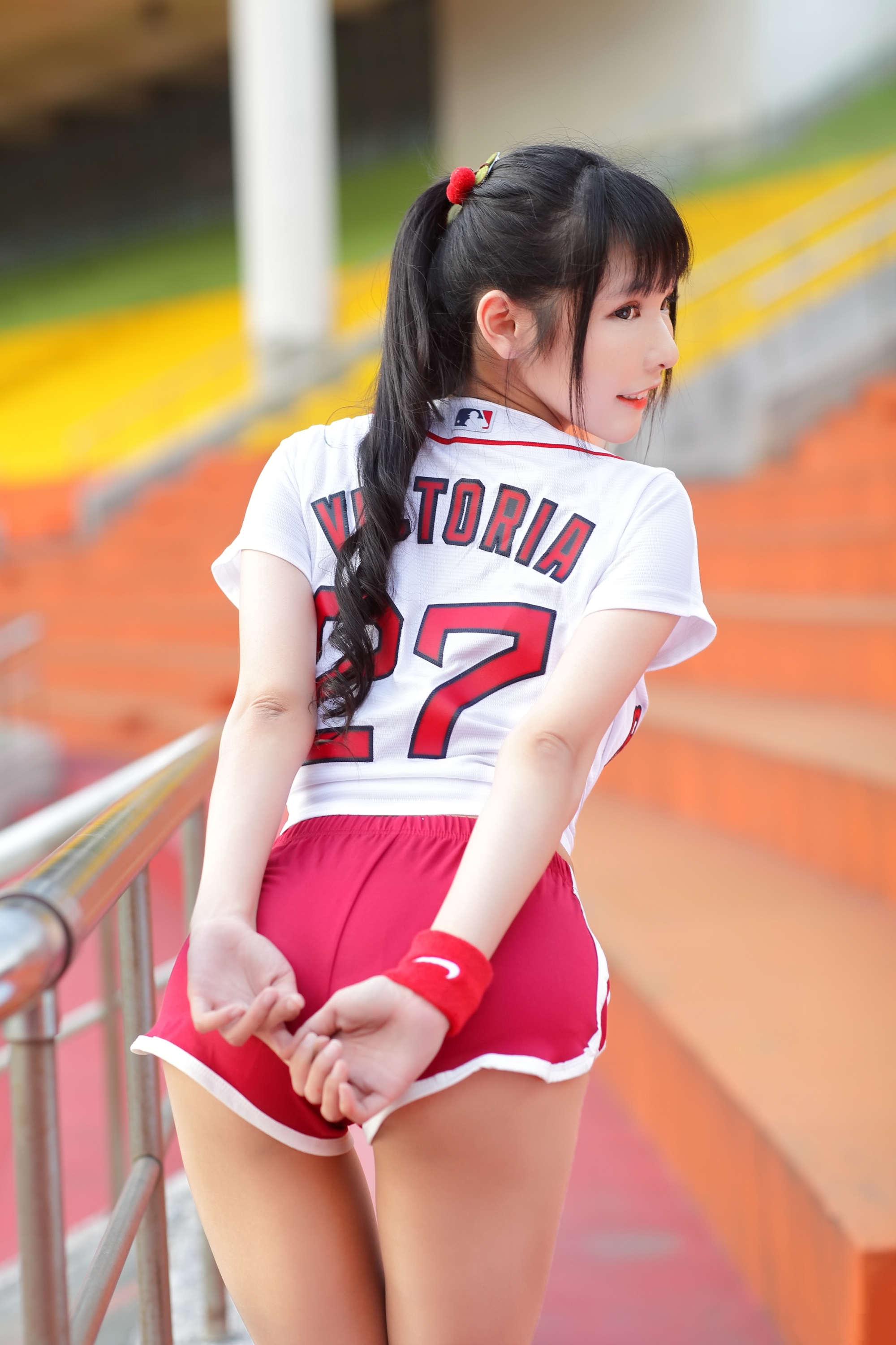 Vicky Women Model Asian Bangs Ponytail Baseball Profile Smiling T Shirt Stadium Depth Of Field Verti 2000x3000