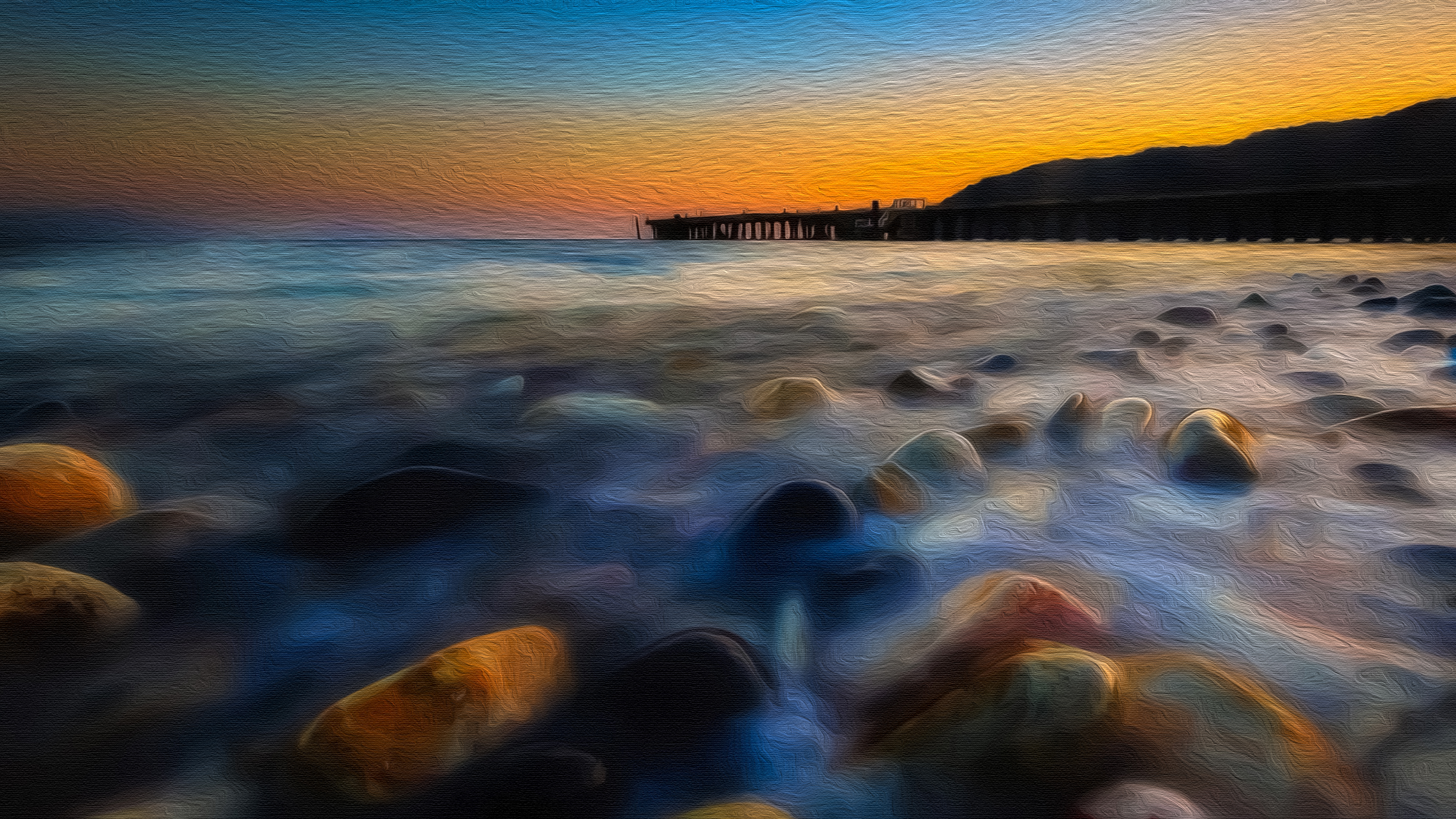 Artistic Ocean Pier Stone Sunset 3840x2160