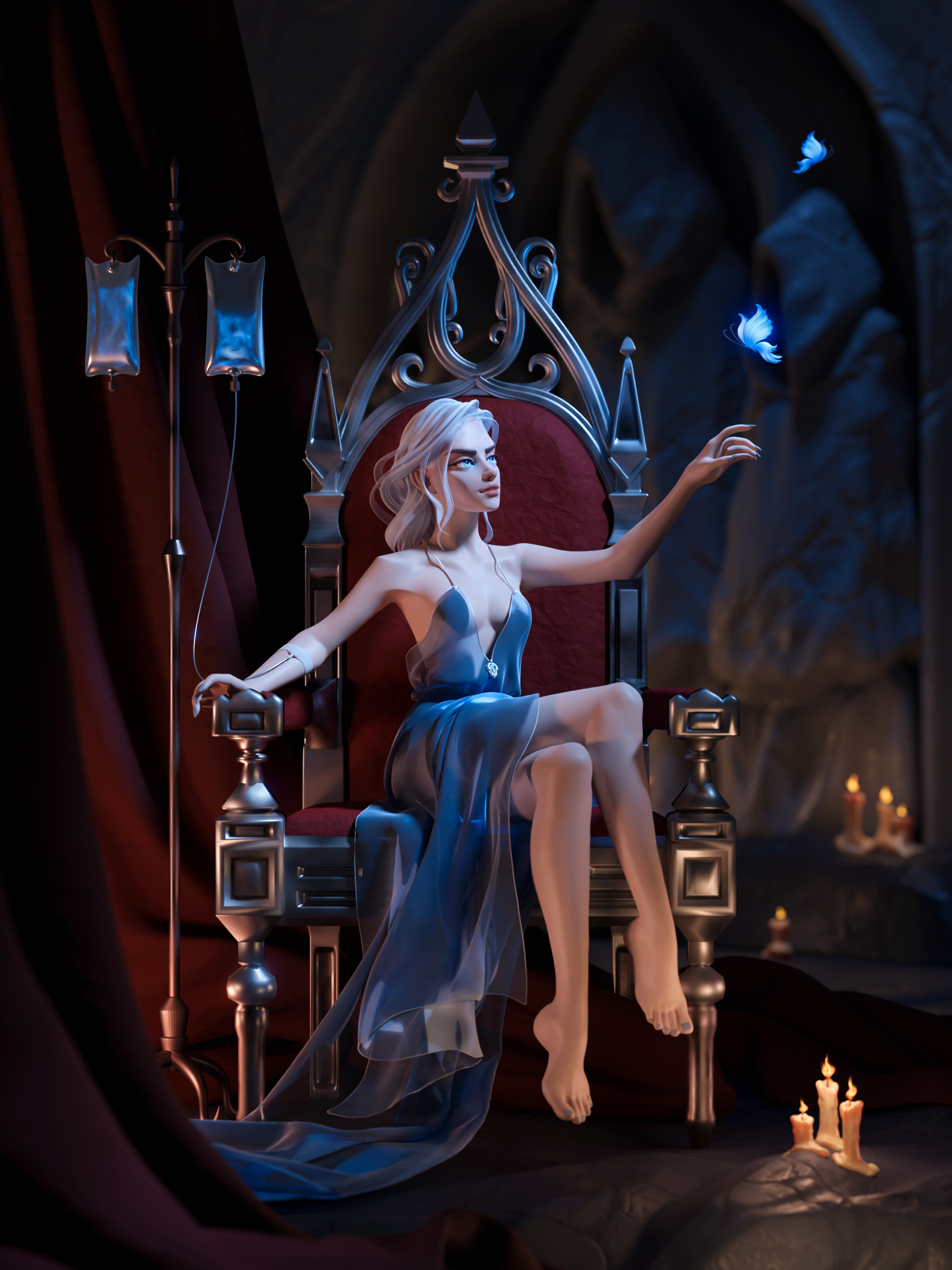 Anna Tutova Fantasy Art Legs Crossed Digital Art Portrait Display Women Sitting Legs Throne Blue Dre 2100x2800