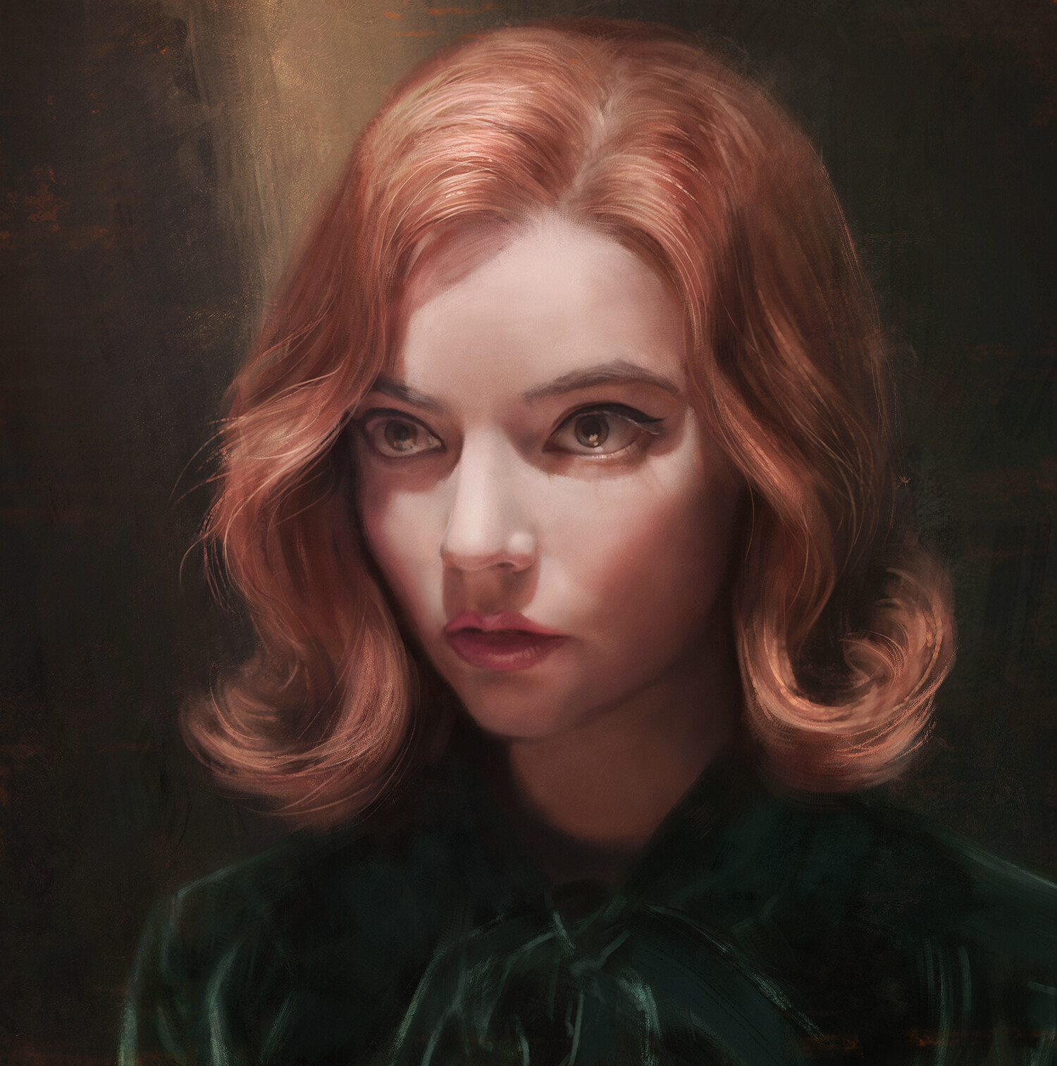 Portrait Short Hair Redhead Women Digital Art Digital Painting Beth Harmon Fan Art Artwork Anya Tayl 1500x1513